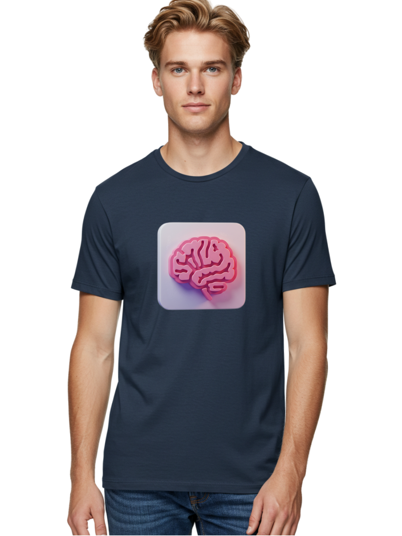 Brain-Icon Men'S Graphic Tee, 100% Cotton, Comfortable Casual Summer Wear, Machine Washable, Pink Brain Icon, Human Brain, Cognitive Function, Neuroscience, Brain Health, Medical Illustration, 3D Model Baa210