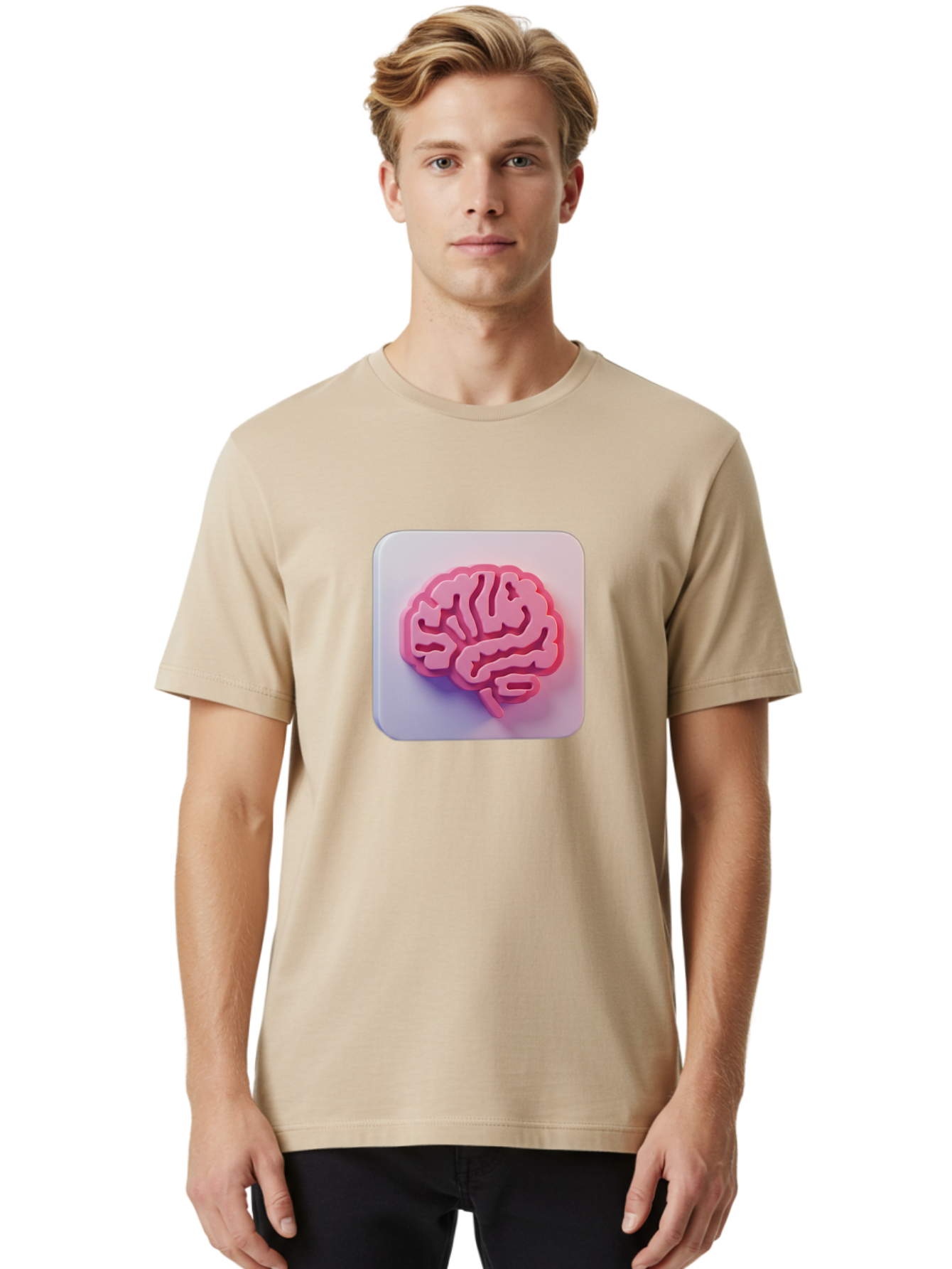 Brain-Icon Men'S Graphic Tee, 100% Cotton, Comfortable Casual Summer Wear, Machine Washable, Pink Brain Icon, Human Brain, Cognitive Function, Neuroscience, Brain Health, Medical Illustration, 3D Model Baa210