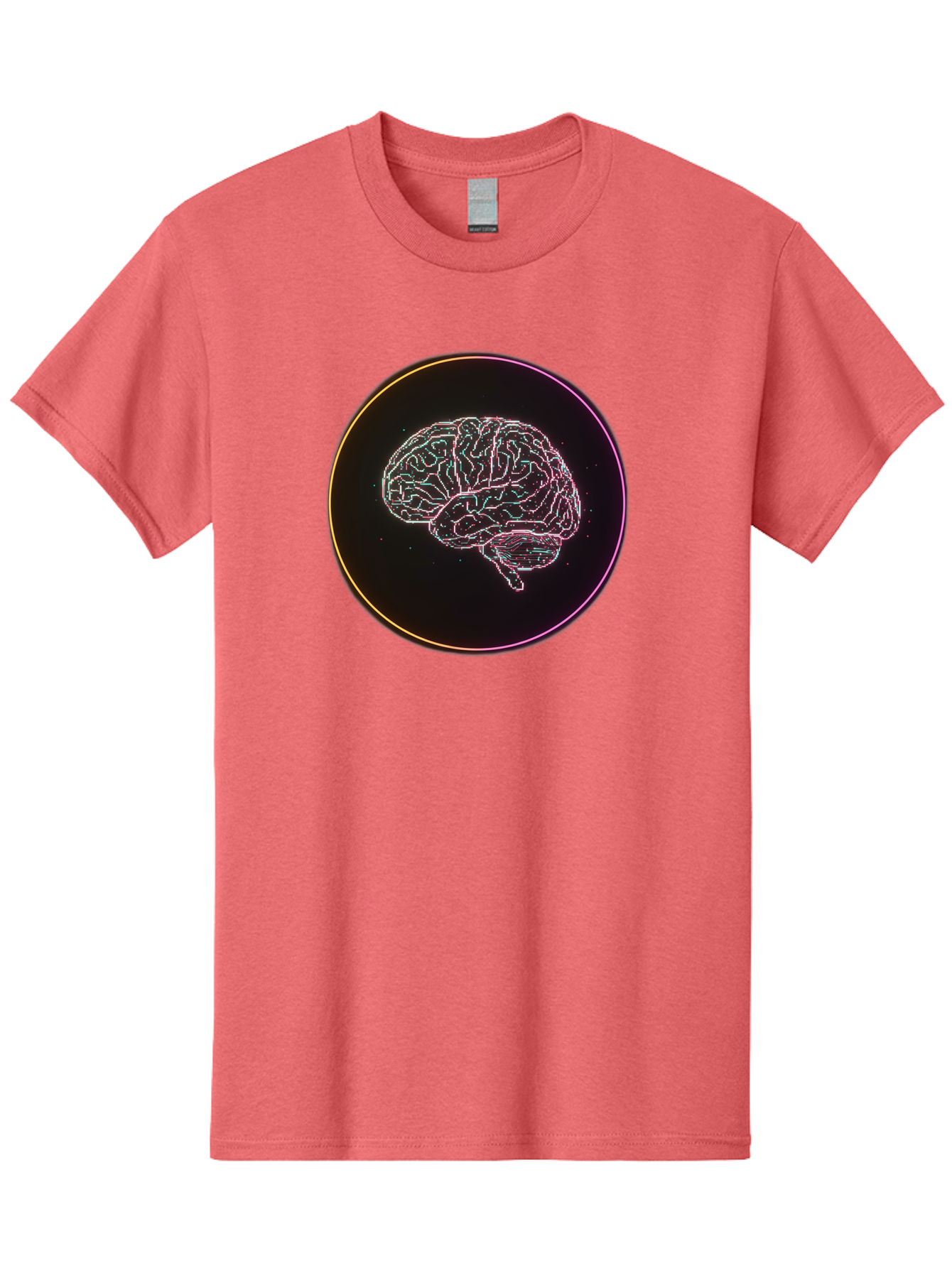 Brain-Illustration Men'S Graphic Tee, 100% Cotton, Comfortable Casual Summer Wear, Machine Washable, Human Brain, Neon Illustration, Futuristic Design, Glowing Lines, Abstract Art, Brain Function, Psychological Concept, Digital Artwork, Baa211
