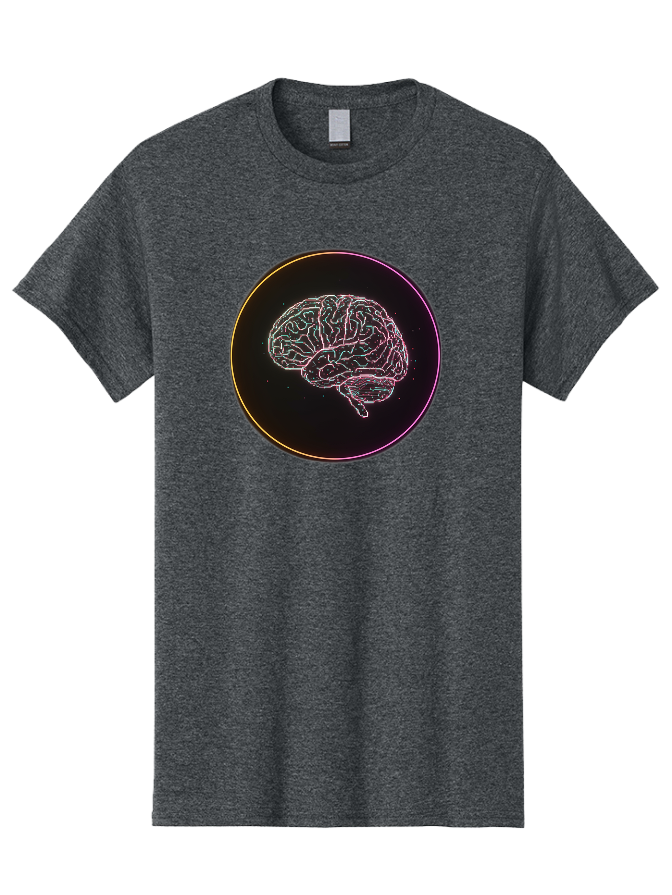 Brain-Illustration Men'S Graphic Tee, 100% Cotton, Comfortable Casual Summer Wear, Machine Washable, Human Brain, Neon Illustration, Futuristic Design, Glowing Lines, Abstract Art, Brain Function, Psychological Concept, Digital Artwork, Baa211