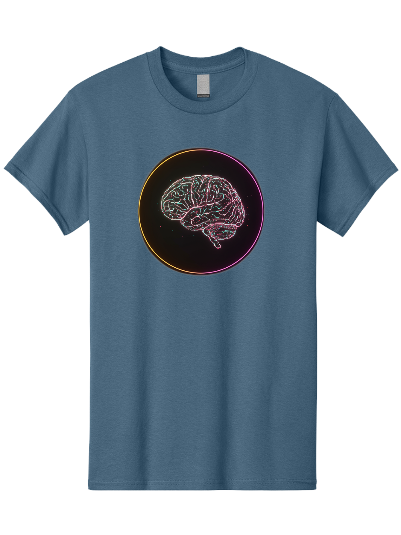 Brain-Illustration Men'S Graphic Tee, 100% Cotton, Comfortable Casual Summer Wear, Machine Washable, Human Brain, Neon Illustration, Futuristic Design, Glowing Lines, Abstract Art, Brain Function, Psychological Concept, Digital Artwork, Baa211