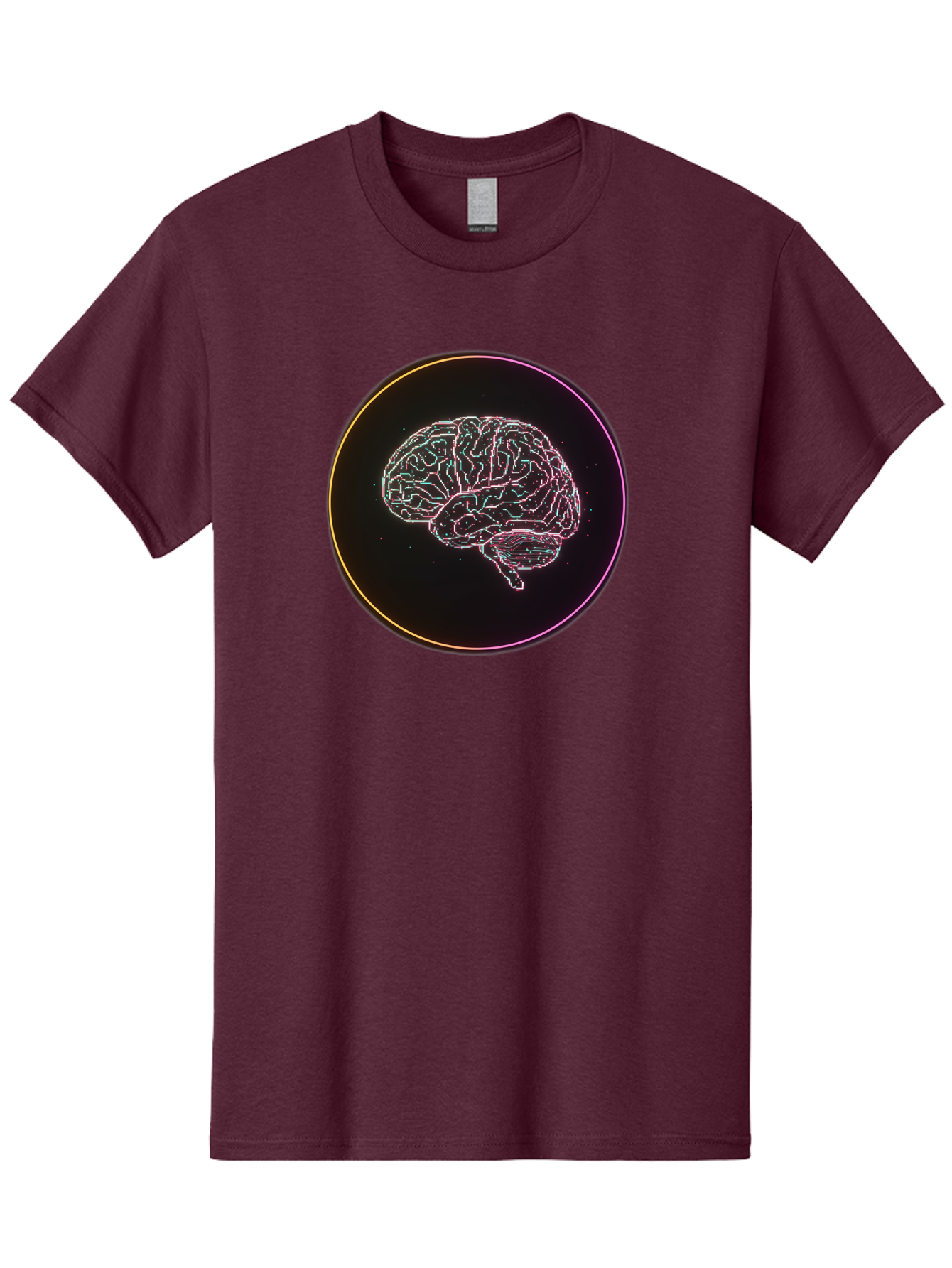Brain-Illustration Men'S Graphic Tee, 100% Cotton, Comfortable Casual Summer Wear, Machine Washable, Human Brain, Neon Illustration, Futuristic Design, Glowing Lines, Abstract Art, Brain Function, Psychological Concept, Digital Artwork, Baa211