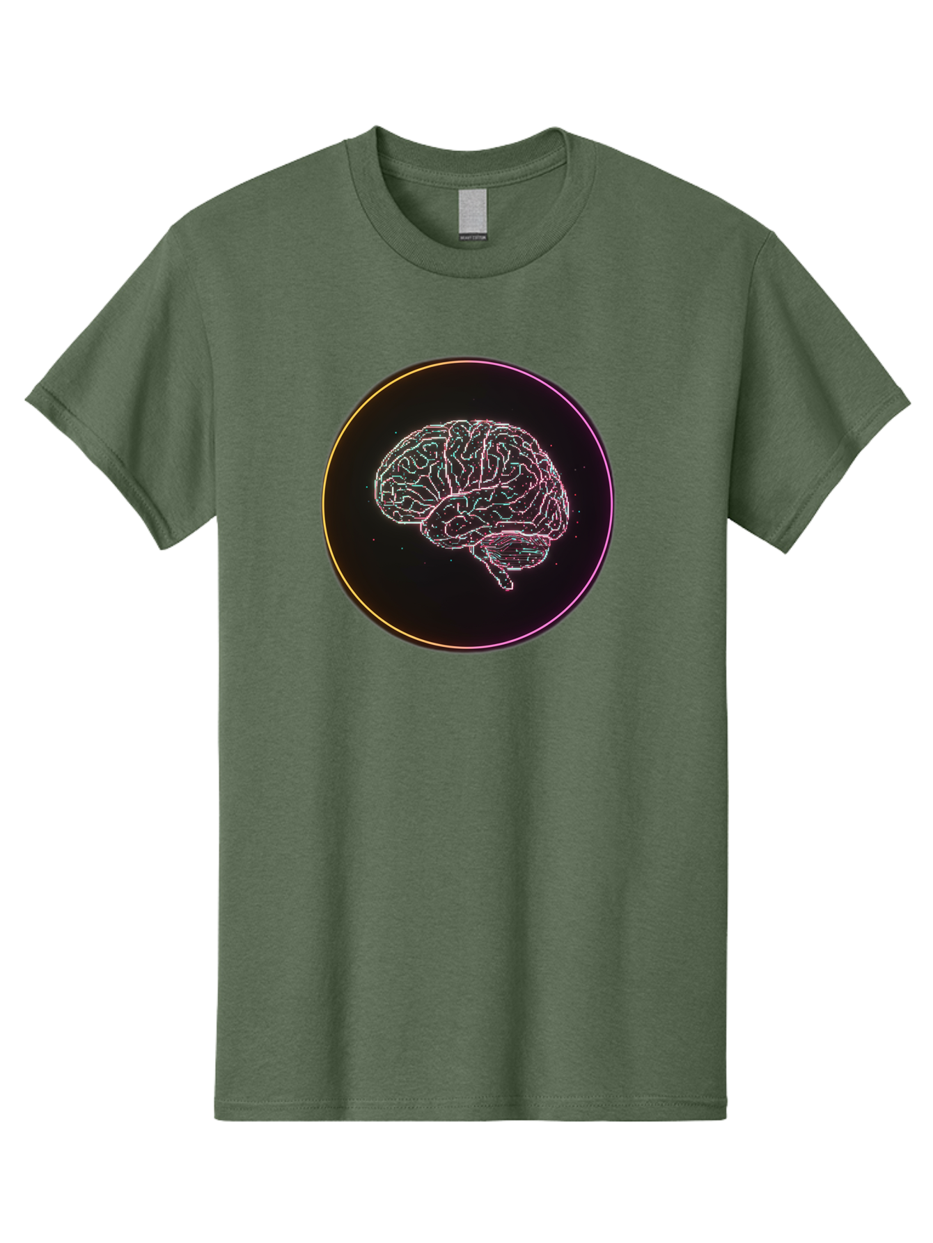Brain-Illustration Men'S Graphic Tee, 100% Cotton, Comfortable Casual Summer Wear, Machine Washable, Human Brain, Neon Illustration, Futuristic Design, Glowing Lines, Abstract Art, Brain Function, Psychological Concept, Digital Artwork, Baa211