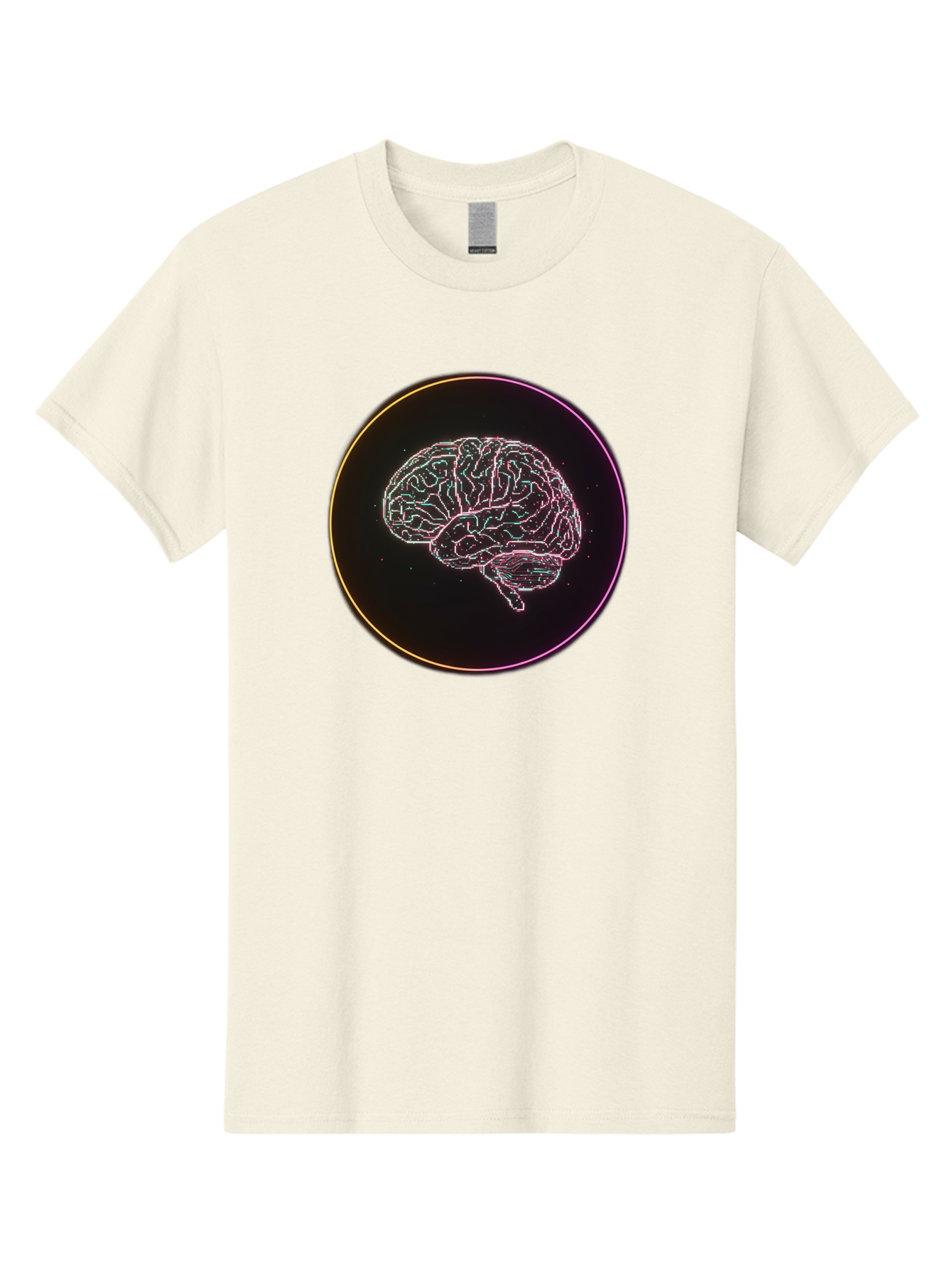 Brain-Illustration Men'S Graphic Tee, 100% Cotton, Comfortable Casual Summer Wear, Machine Washable, Human Brain, Neon Illustration, Futuristic Design, Glowing Lines, Abstract Art, Brain Function, Psychological Concept, Digital Artwork, Baa211