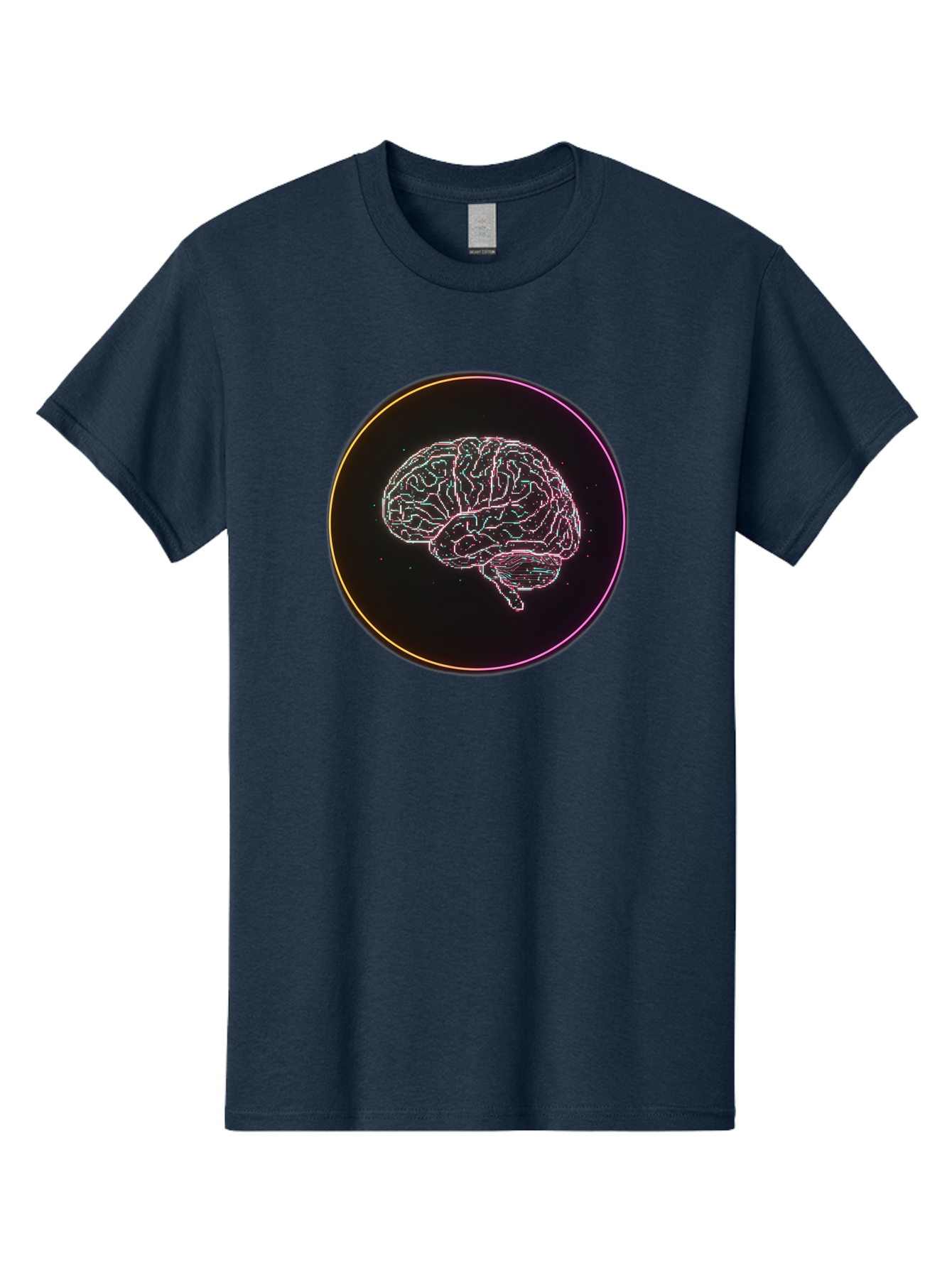 Brain-Illustration Men'S Graphic Tee, 100% Cotton, Comfortable Casual Summer Wear, Machine Washable, Human Brain, Neon Illustration, Futuristic Design, Glowing Lines, Abstract Art, Brain Function, Psychological Concept, Digital Artwork, Baa211