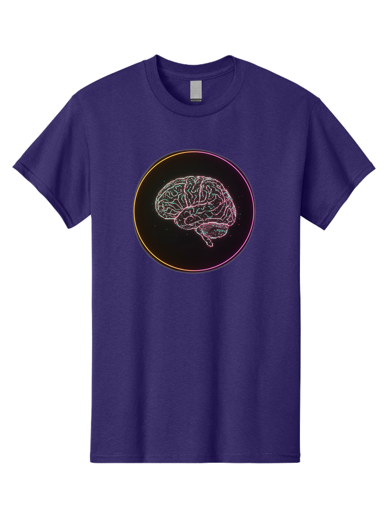 Brain-Illustration Men'S Graphic Tee, 100% Cotton, Comfortable Casual Summer Wear, Machine Washable, Human Brain, Neon Illustration, Futuristic Design, Glowing Lines, Abstract Art, Brain Function, Psychological Concept, Digital Artwork, Baa211
