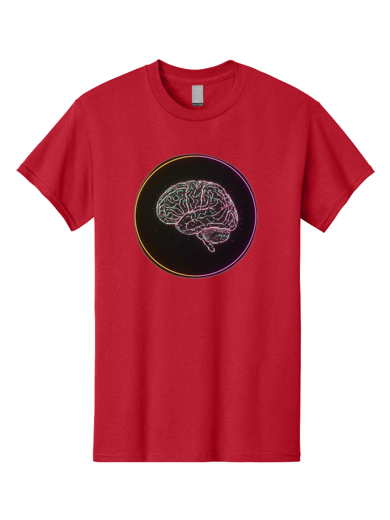Brain-Illustration Men'S Graphic Tee, 100% Cotton, Comfortable Casual Summer Wear, Machine Washable, Human Brain, Neon Illustration, Futuristic Design, Glowing Lines, Abstract Art, Brain Function, Psychological Concept, Digital Artwork, Baa211