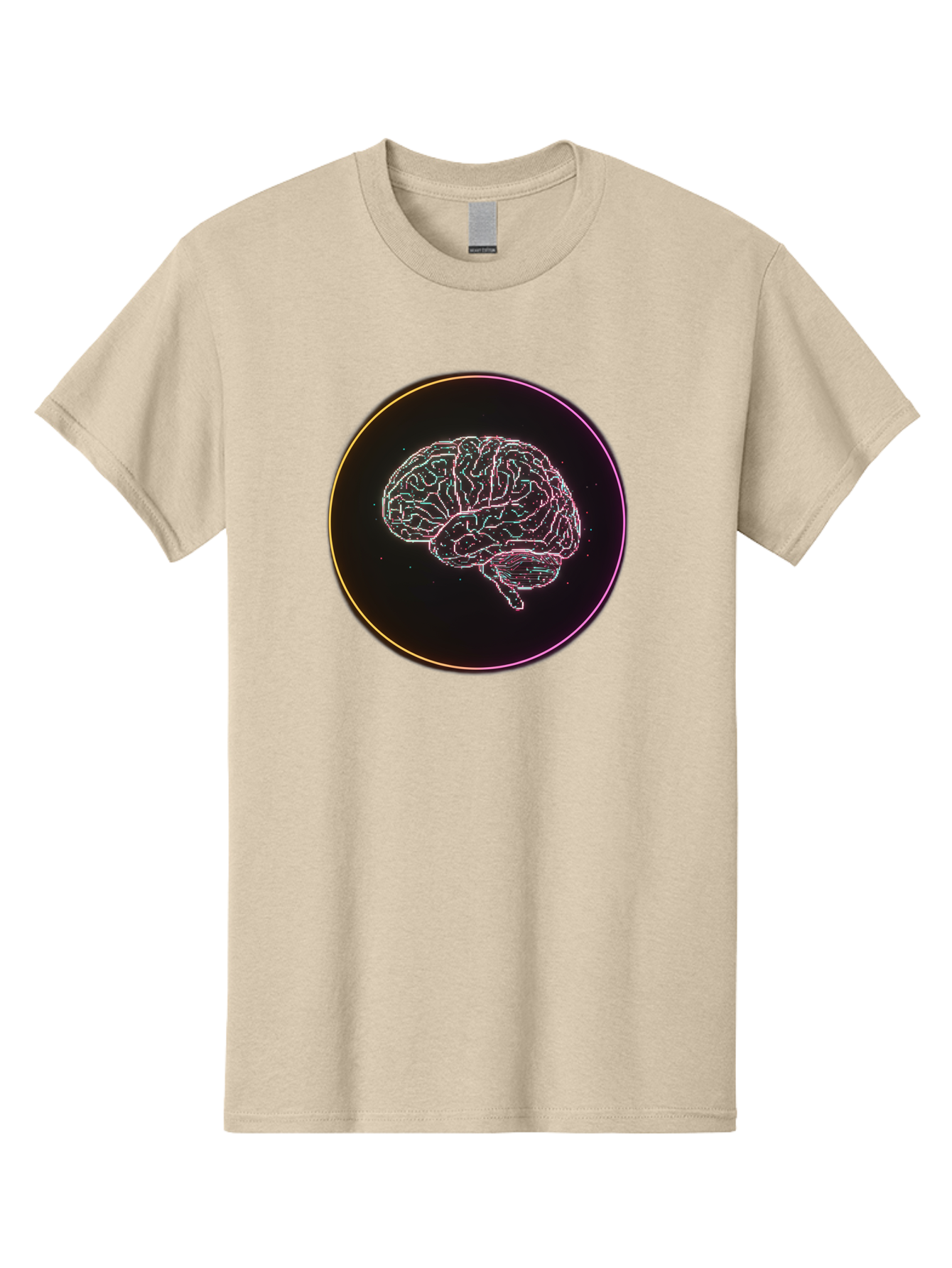 Brain-Illustration Men'S Graphic Tee, 100% Cotton, Comfortable Casual Summer Wear, Machine Washable, Human Brain, Neon Illustration, Futuristic Design, Glowing Lines, Abstract Art, Brain Function, Psychological Concept, Digital Artwork, Baa211
