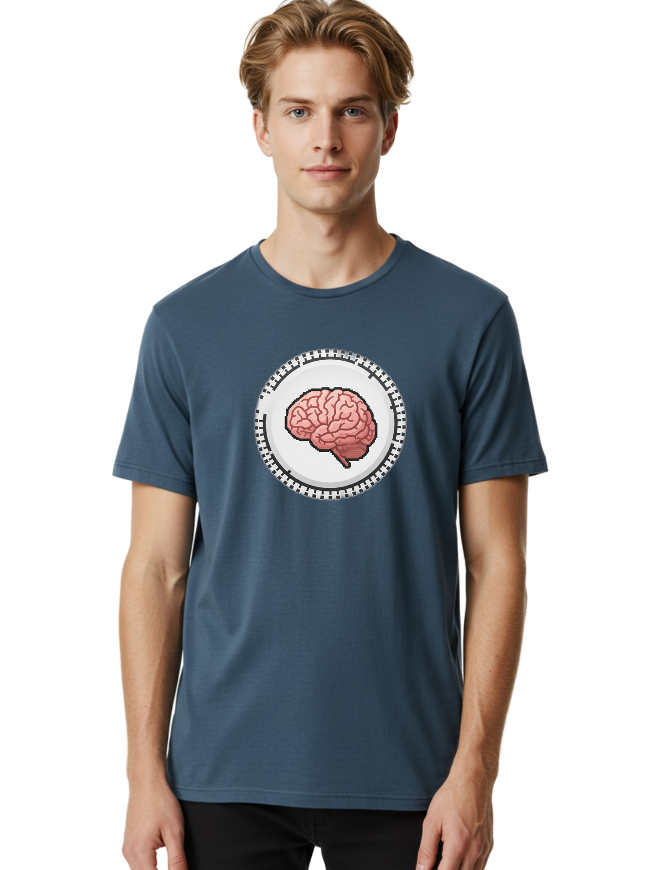 Brain-Puzzle-Piece Men'S Graphic Tee, 100% Cotton, Comfortable Casual Summer Wear, Machine Washable, Human Brain Illustration, Digital Art, Cognitive Function, Neuroscience, Puzzle Piece, Pink And White Colors, Black Outline Baa212
