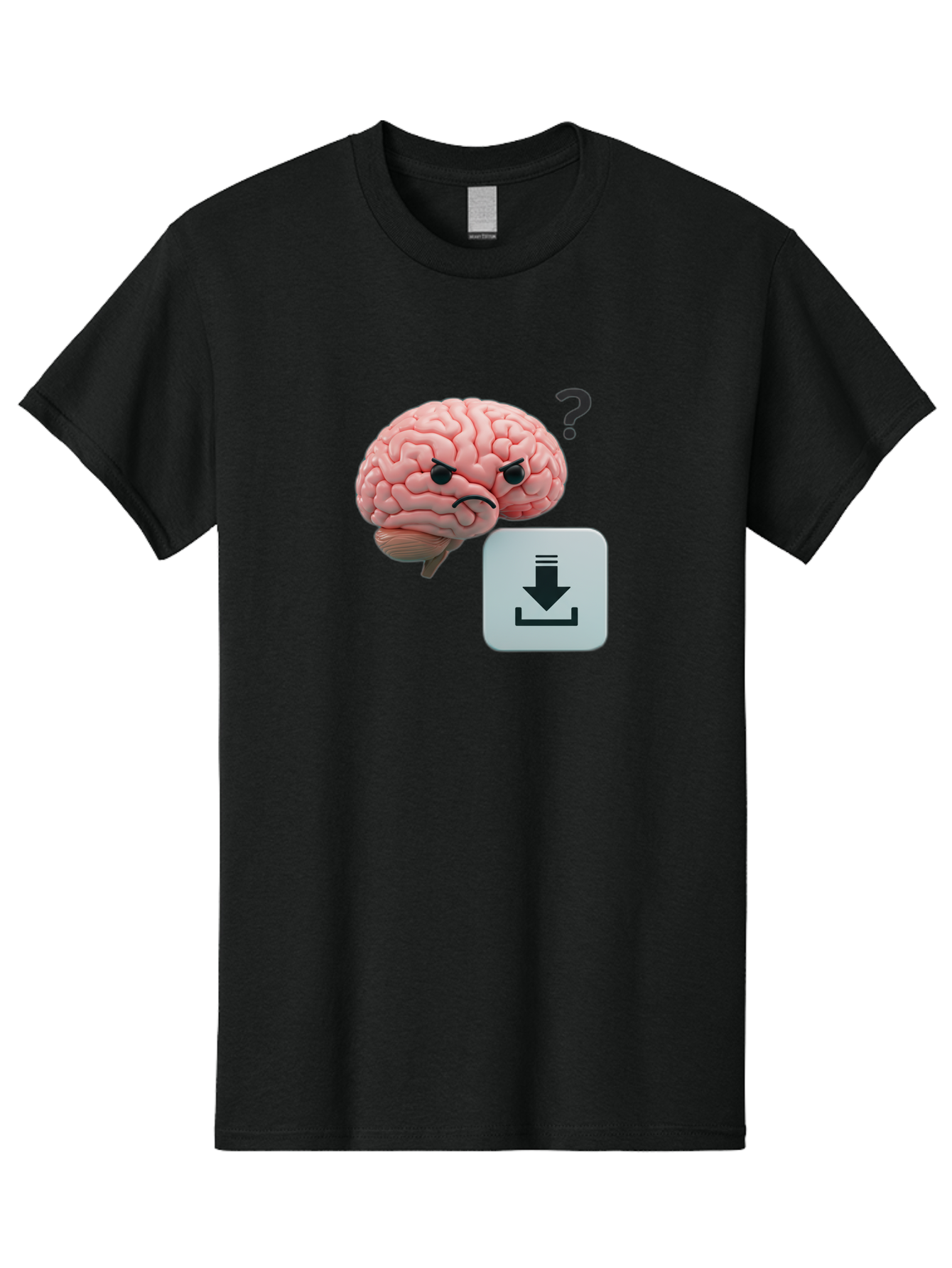 Brain-With-Download-Icon Men'S Graphic Tee, 100% Cotton, Comfortable Casual Summer Wear, Machine Washable, Brain With A Frowning Face, Question Mark, Download Icon, Cognitive Function, Mental Processing, Knowledge Transfer, Digital Brain, Baa213