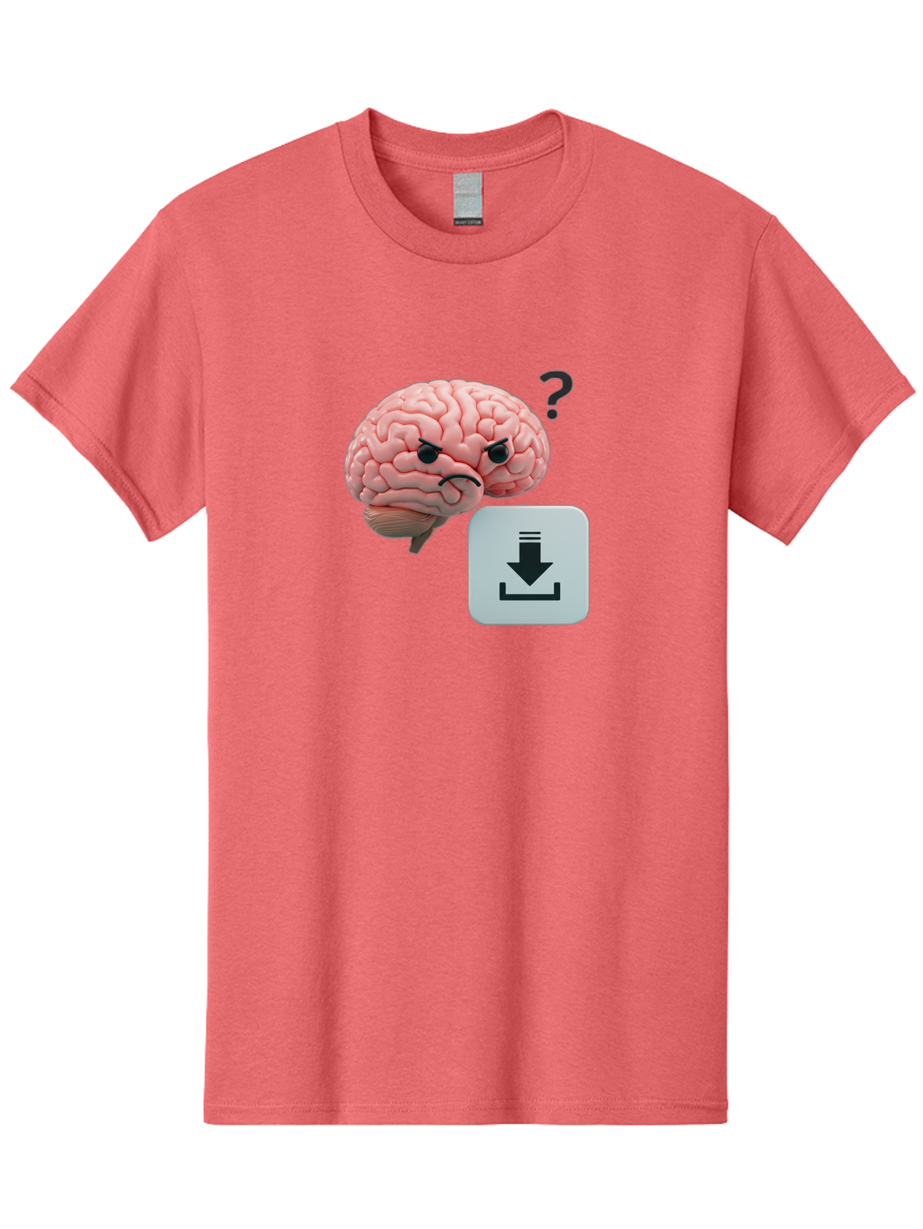 Brain-With-Download-Icon Men'S Graphic Tee, 100% Cotton, Comfortable Casual Summer Wear, Machine Washable, Brain With A Frowning Face, Question Mark, Download Icon, Cognitive Function, Mental Processing, Knowledge Transfer, Digital Brain, Baa213