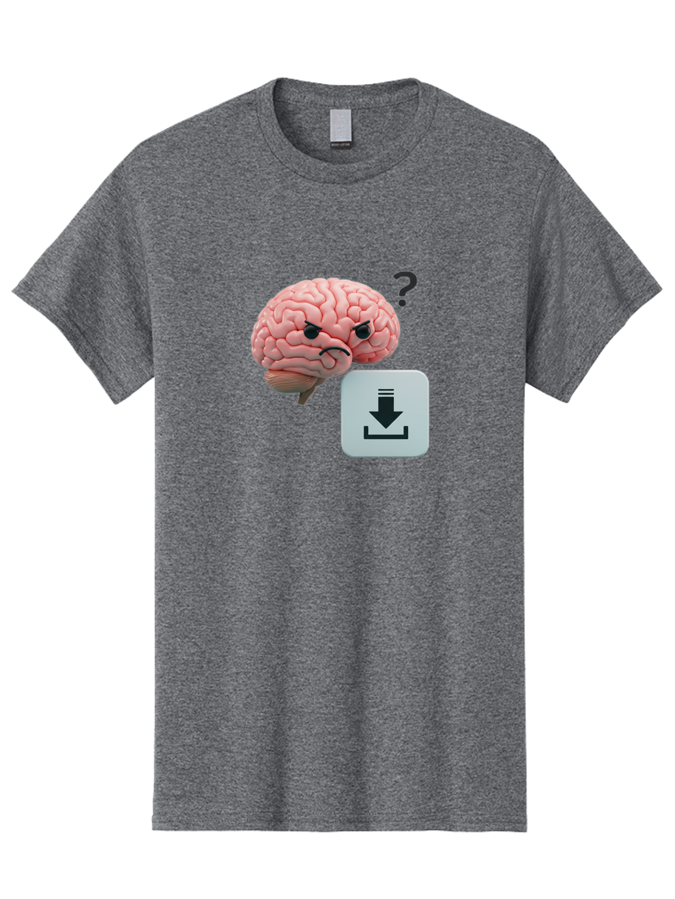 Brain-With-Download-Icon Men'S Graphic Tee, 100% Cotton, Comfortable Casual Summer Wear, Machine Washable, Brain With A Frowning Face, Question Mark, Download Icon, Cognitive Function, Mental Processing, Knowledge Transfer, Digital Brain, Baa213