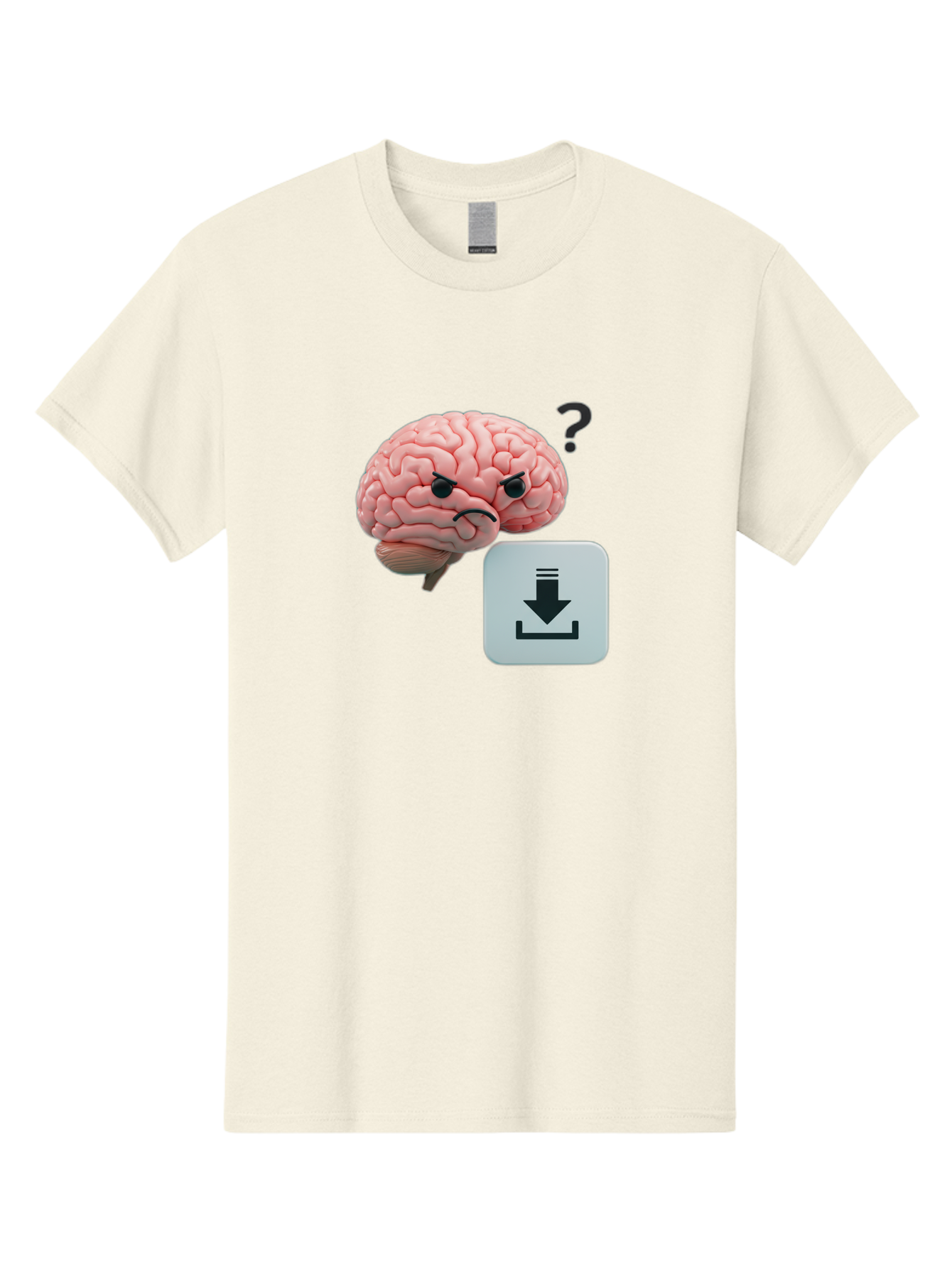 Brain-With-Download-Icon Men'S Graphic Tee, 100% Cotton, Comfortable Casual Summer Wear, Machine Washable, Brain With A Frowning Face, Question Mark, Download Icon, Cognitive Function, Mental Processing, Knowledge Transfer, Digital Brain, Baa213