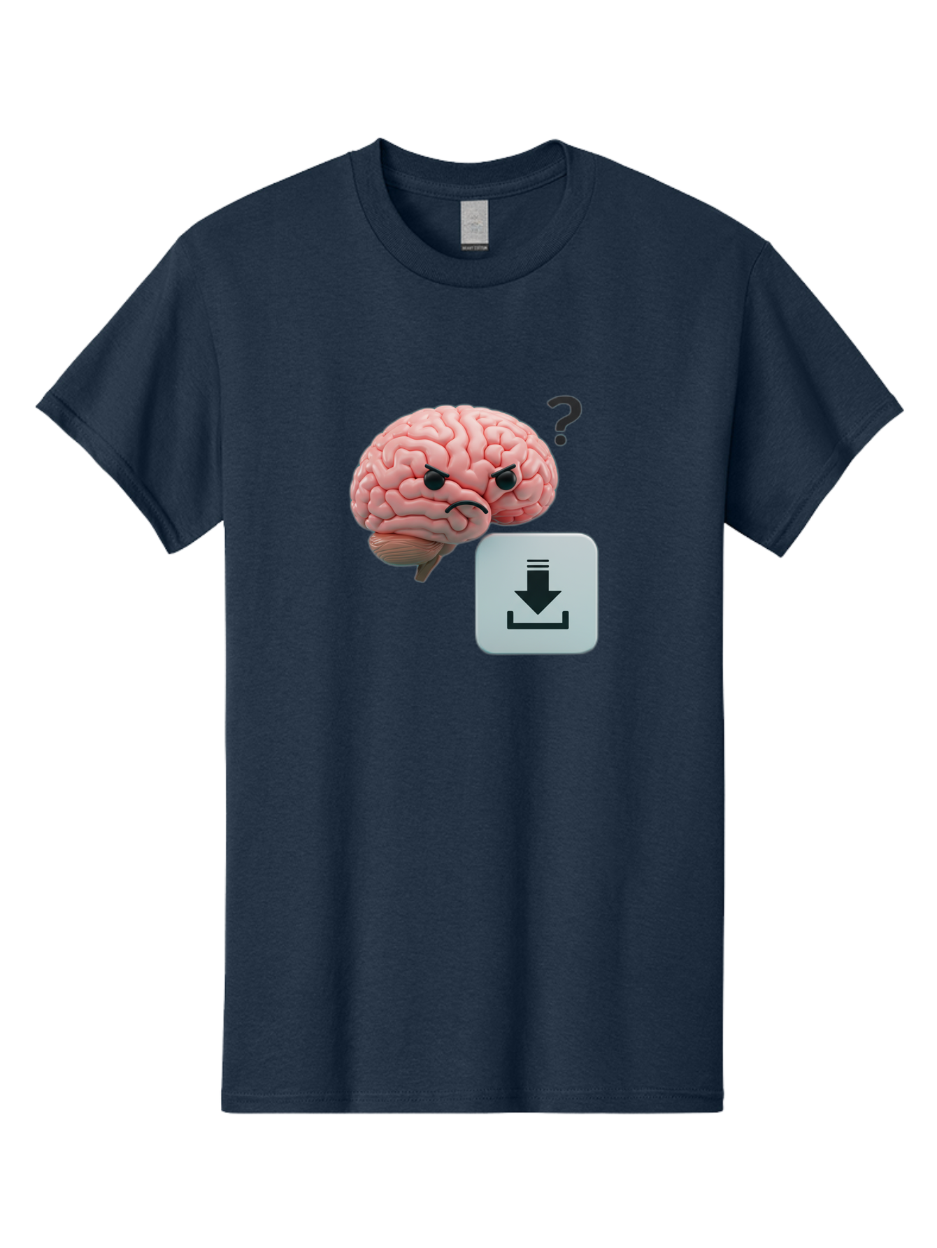 Brain-With-Download-Icon Men'S Graphic Tee, 100% Cotton, Comfortable Casual Summer Wear, Machine Washable, Brain With A Frowning Face, Question Mark, Download Icon, Cognitive Function, Mental Processing, Knowledge Transfer, Digital Brain, Baa213