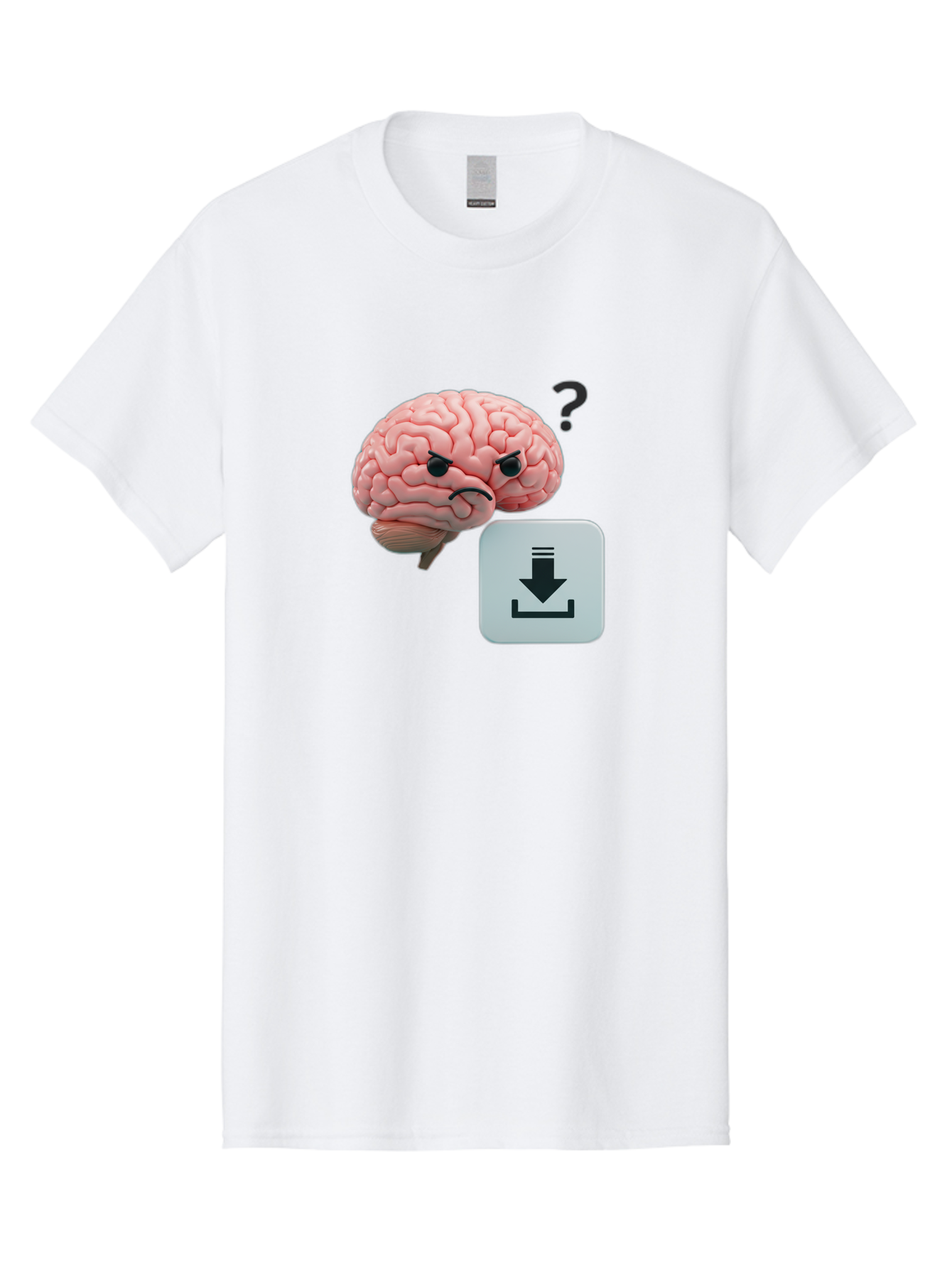 Brain-With-Download-Icon Men'S Graphic Tee, 100% Cotton, Comfortable Casual Summer Wear, Machine Washable, Brain With A Frowning Face, Question Mark, Download Icon, Cognitive Function, Mental Processing, Knowledge Transfer, Digital Brain, Baa213