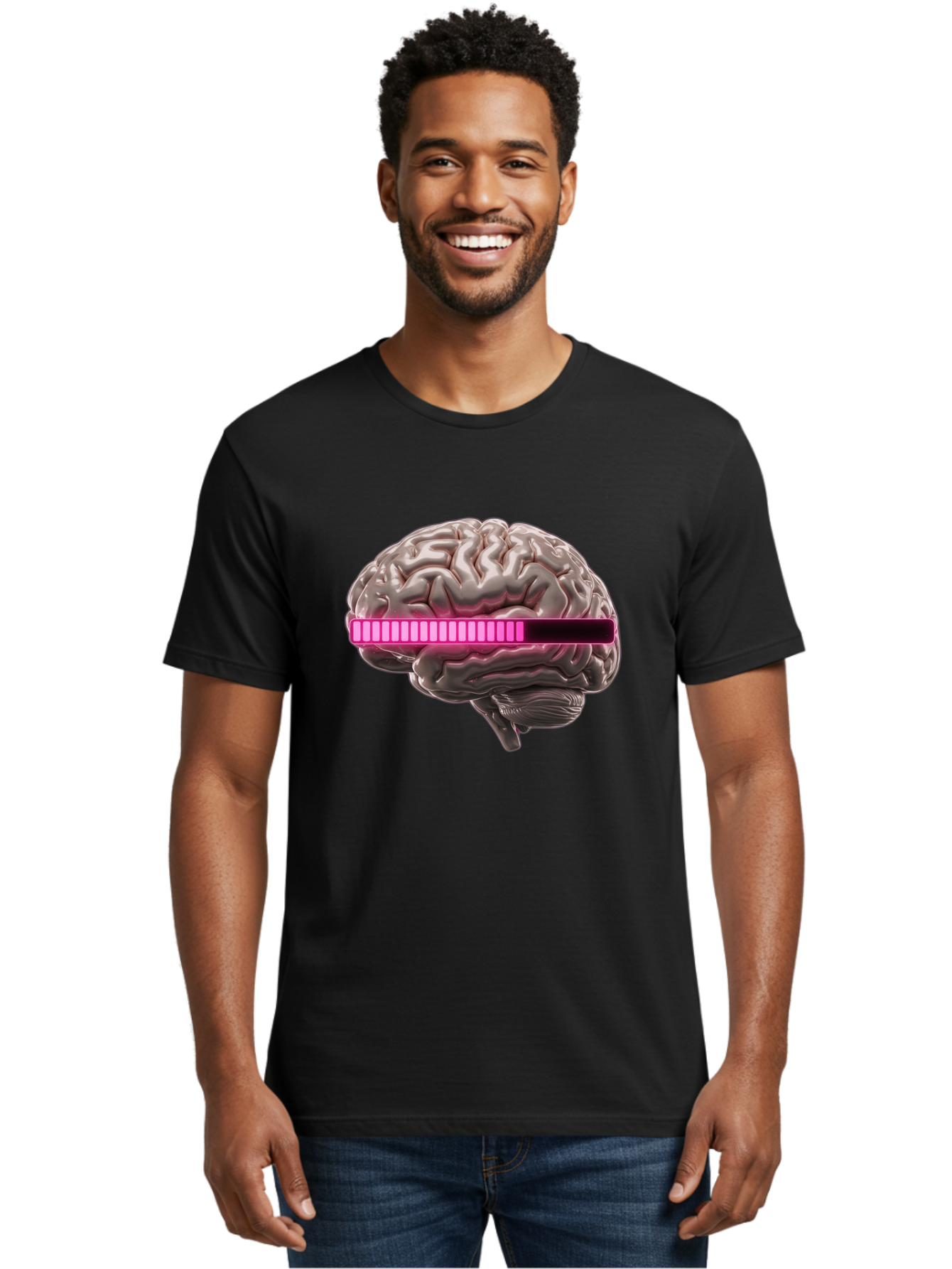 Brain-With-Equalizer Men'S Graphic Tee, 100% Cotton, Comfortable Casual Summer Wear, Machine Washable, Human Brain, Sound Equalizer, Music Visualization, Audio Technology, Neuroscience, Cognitive Function, Digital Art, Futuristic Design Baa215