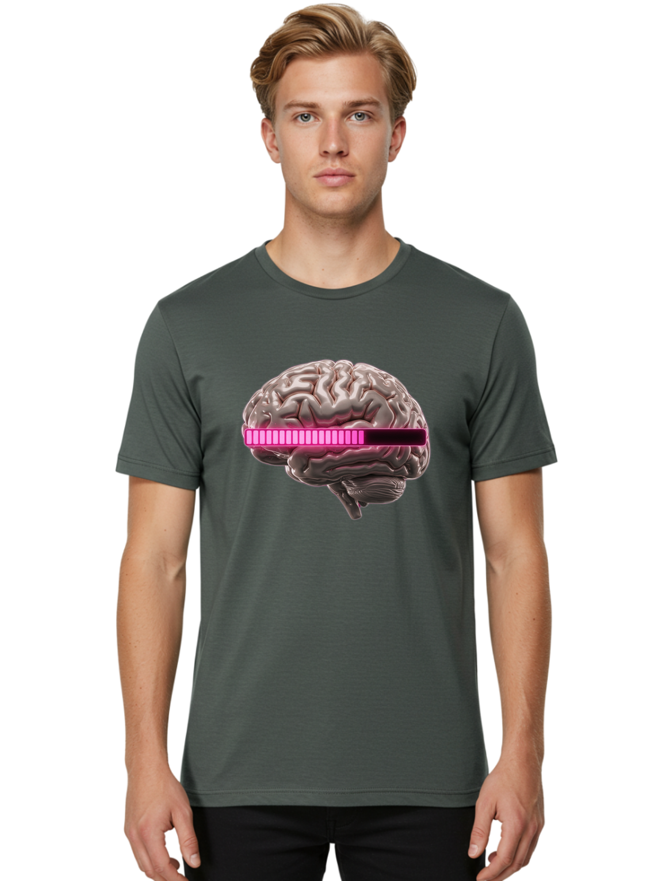 Brain-With-Equalizer Men'S Graphic Tee, 100% Cotton, Comfortable Casual Summer Wear, Machine Washable, Human Brain, Sound Equalizer, Music Visualization, Audio Technology, Neuroscience, Cognitive Function, Digital Art, Futuristic Design Baa215