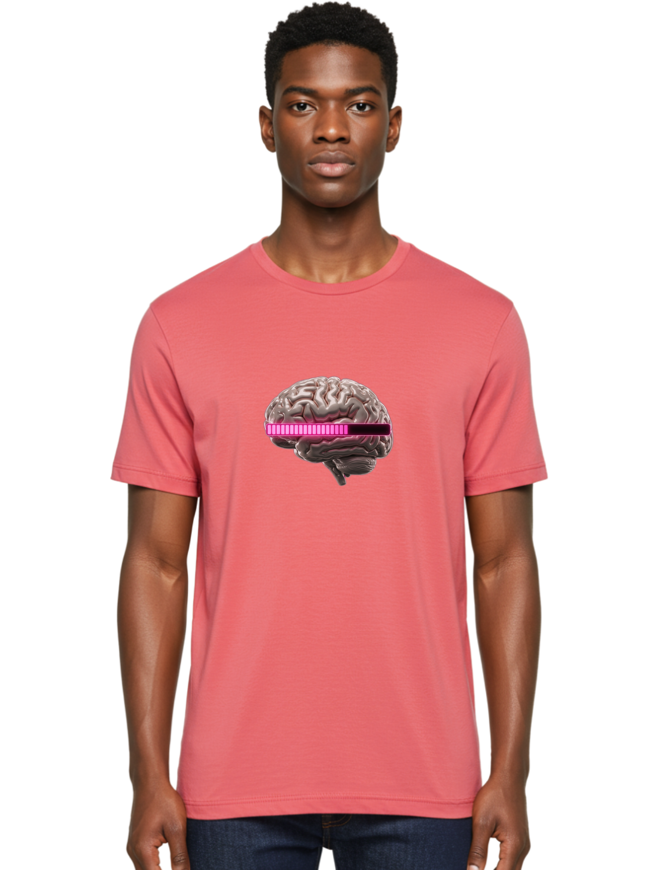 Brain-With-Equalizer Men'S Graphic Tee, 100% Cotton, Comfortable Casual Summer Wear, Machine Washable, Human Brain, Sound Equalizer, Music Visualization, Audio Technology, Neuroscience, Cognitive Function, Digital Art, Futuristic Design Baa215