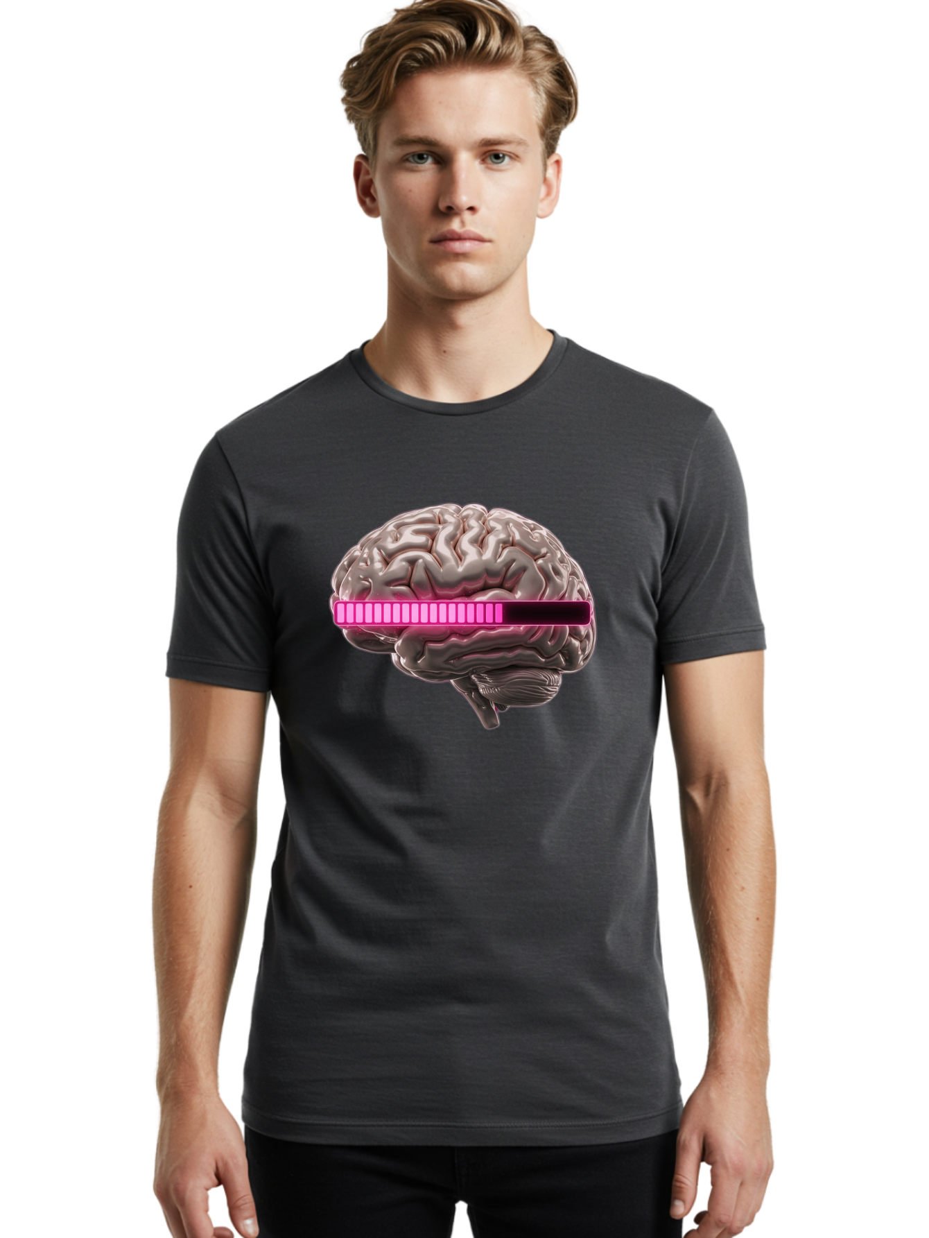 Brain-With-Equalizer Men'S Graphic Tee, 100% Cotton, Comfortable Casual Summer Wear, Machine Washable, Human Brain, Sound Equalizer, Music Visualization, Audio Technology, Neuroscience, Cognitive Function, Digital Art, Futuristic Design Baa215