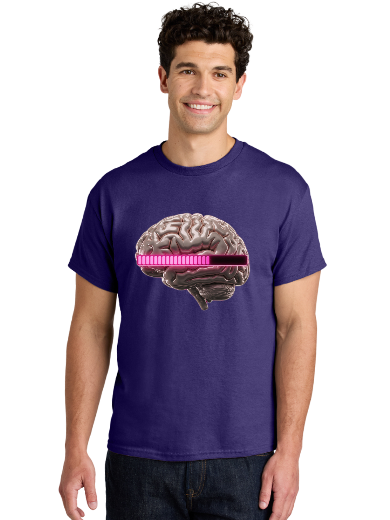 Brain-With-Equalizer Men'S Graphic Tee, 100% Cotton, Comfortable Casual Summer Wear, Machine Washable, Human Brain, Sound Equalizer, Music Visualization, Audio Technology, Neuroscience, Cognitive Function, Digital Art, Futuristic Design Baa215