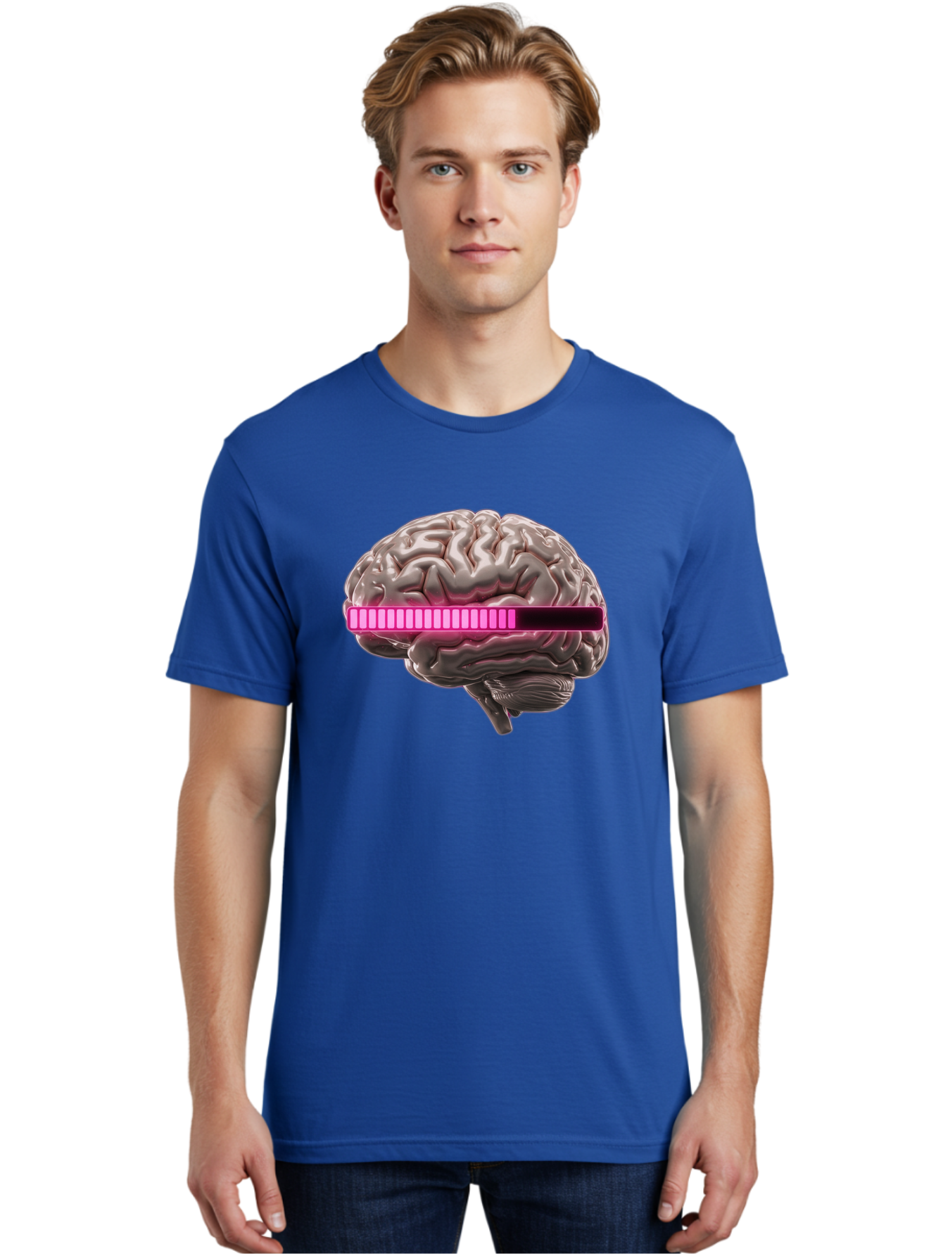 Brain-With-Equalizer Men'S Graphic Tee, 100% Cotton, Comfortable Casual Summer Wear, Machine Washable, Human Brain, Sound Equalizer, Music Visualization, Audio Technology, Neuroscience, Cognitive Function, Digital Art, Futuristic Design Baa215