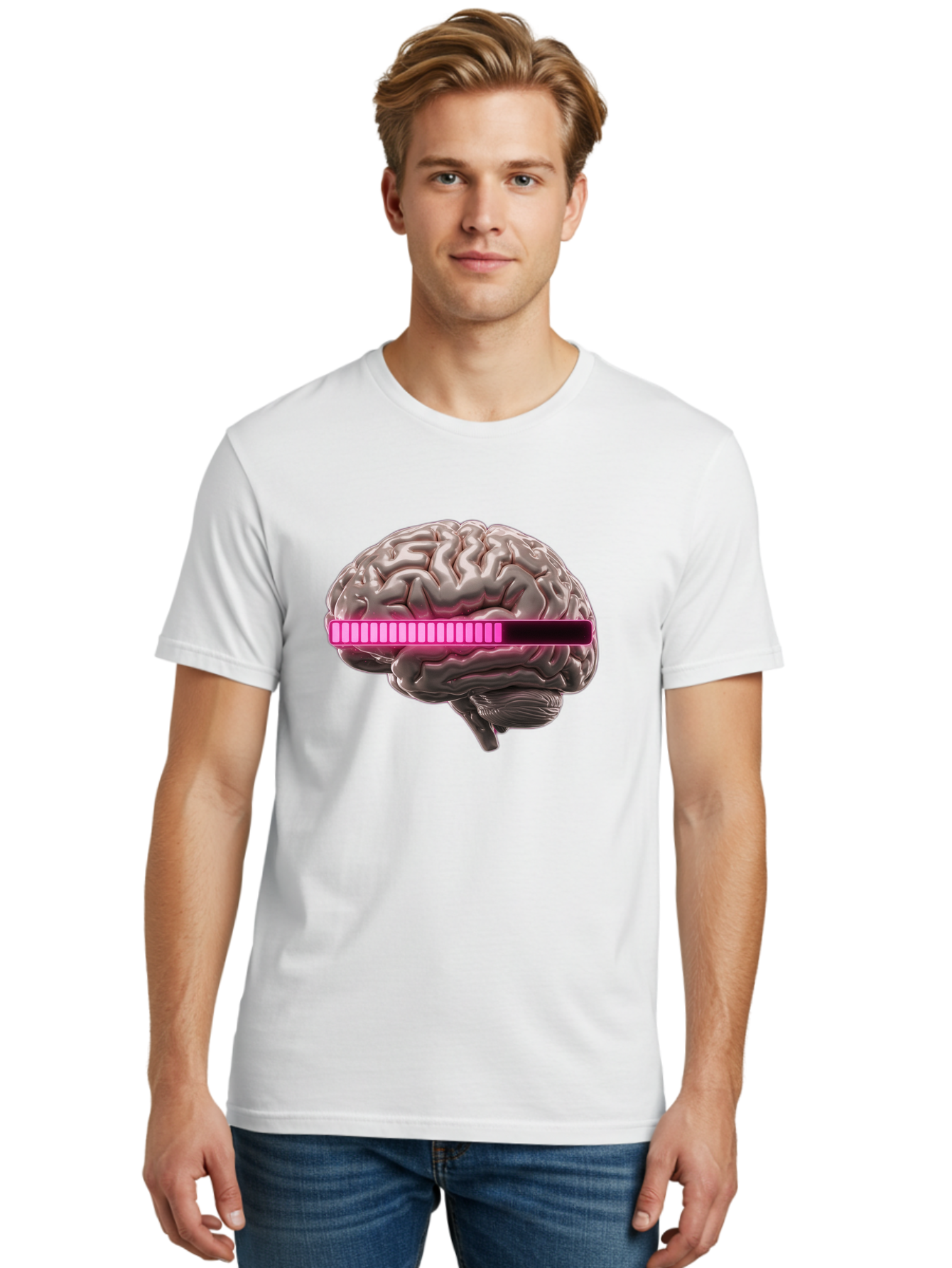 Brain-With-Equalizer Men'S Graphic Tee, 100% Cotton, Comfortable Casual Summer Wear, Machine Washable, Human Brain, Sound Equalizer, Music Visualization, Audio Technology, Neuroscience, Cognitive Function, Digital Art, Futuristic Design Baa215