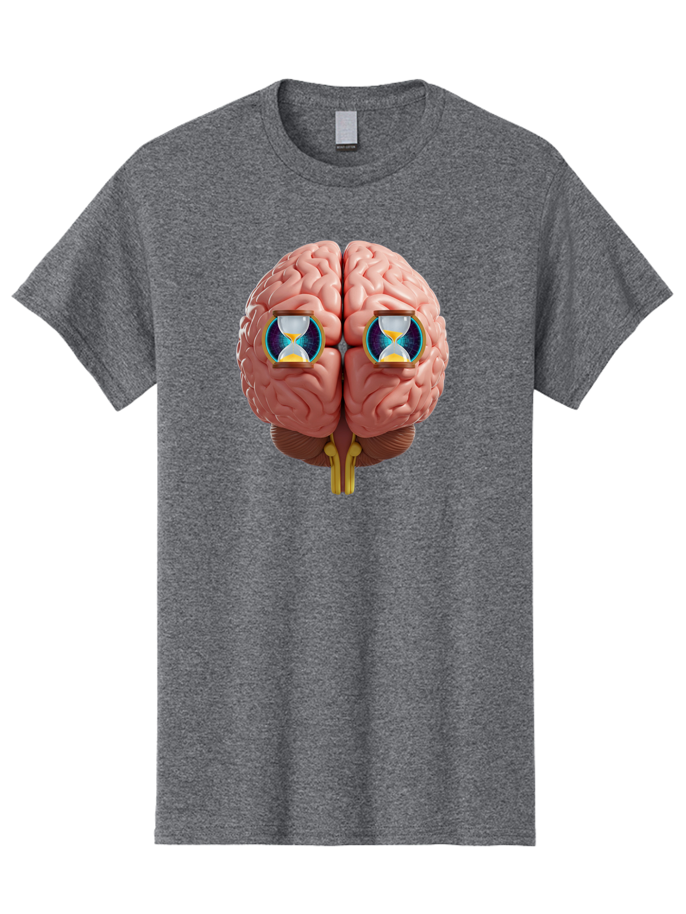 Brain-With-Hourglasses Men'S Graphic Tee, 100% Cotton, Comfortable Casual Summer Wear, Machine Washable, Human Brain Illustration, Hourglasses In Brain, Time Passing, Cognitive Function, Mental Processing, Brain Activity, Neuroscience Concept, Baa216