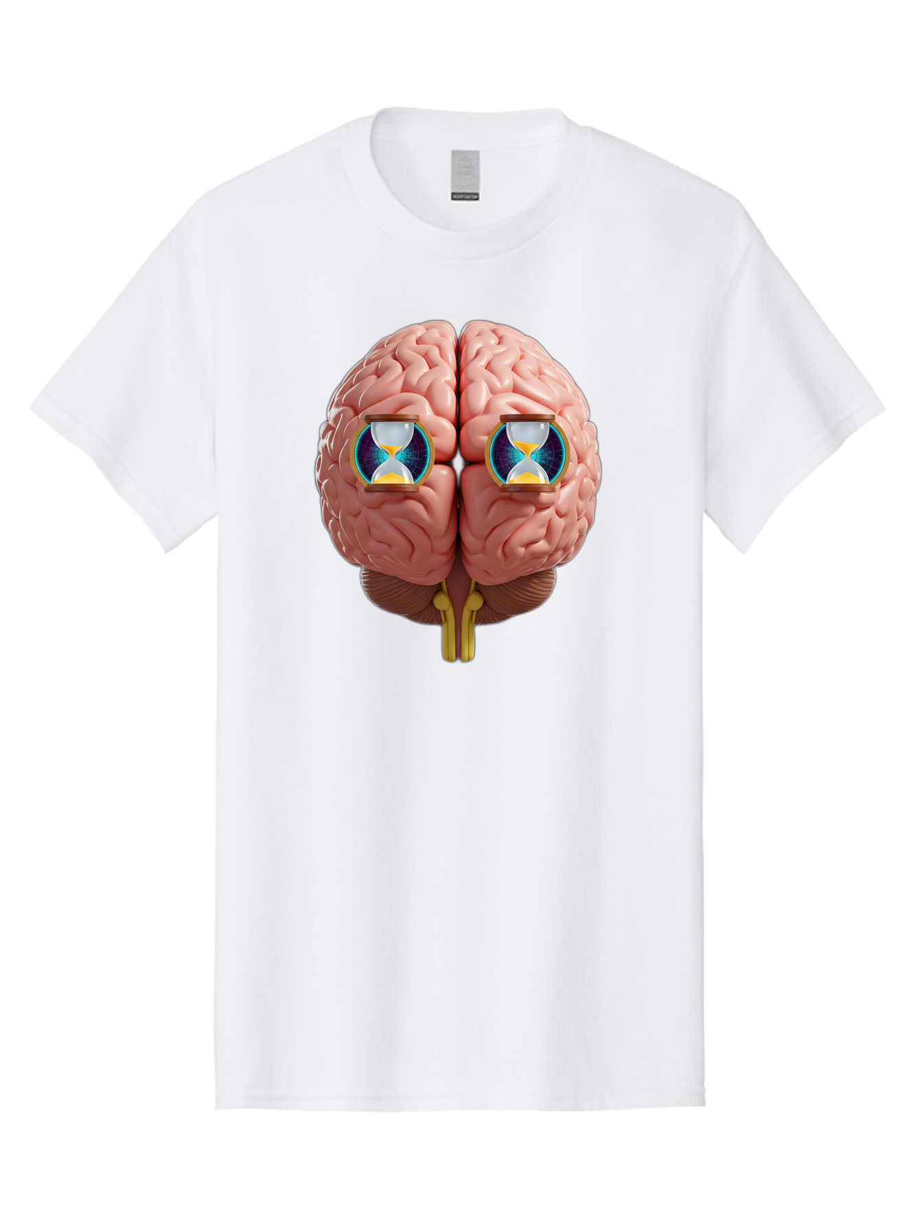 Brain-With-Hourglasses Men'S Graphic Tee, 100% Cotton, Comfortable Casual Summer Wear, Machine Washable, Human Brain Illustration, Hourglasses In Brain, Time Passing, Cognitive Function, Mental Processing, Brain Activity, Neuroscience Concept, Baa216