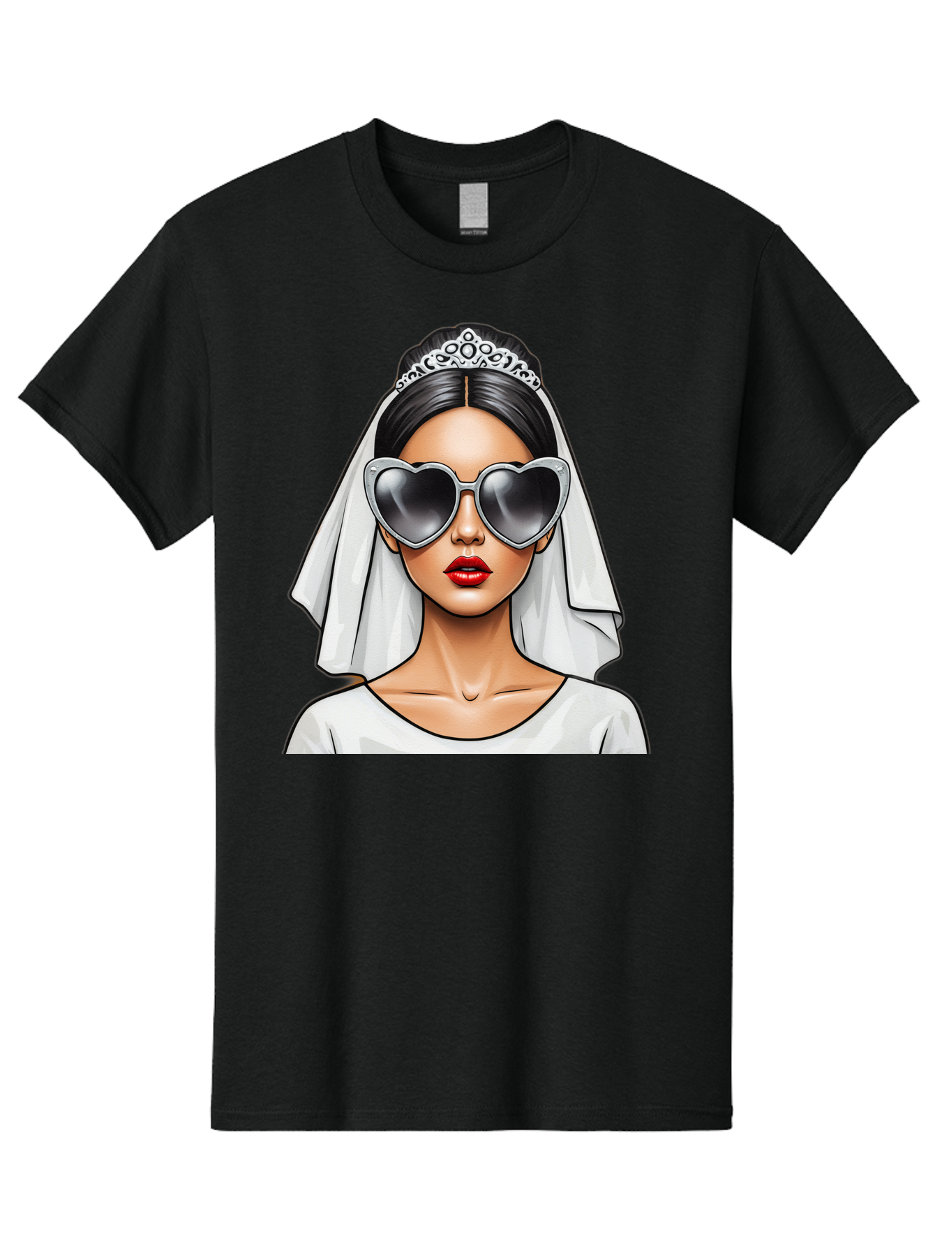 Bride-1 Men'S Graphic Tee, 100% Cotton, Comfortable Casual Summer Wear, Machine Washable, Bride Wearing Sunglasses, Heart-Shaped Shades, White Veil, Red Lips, Elegant Style, Fashionable Bride, Modern Wedding Attire, Trendy Accessories Baa218