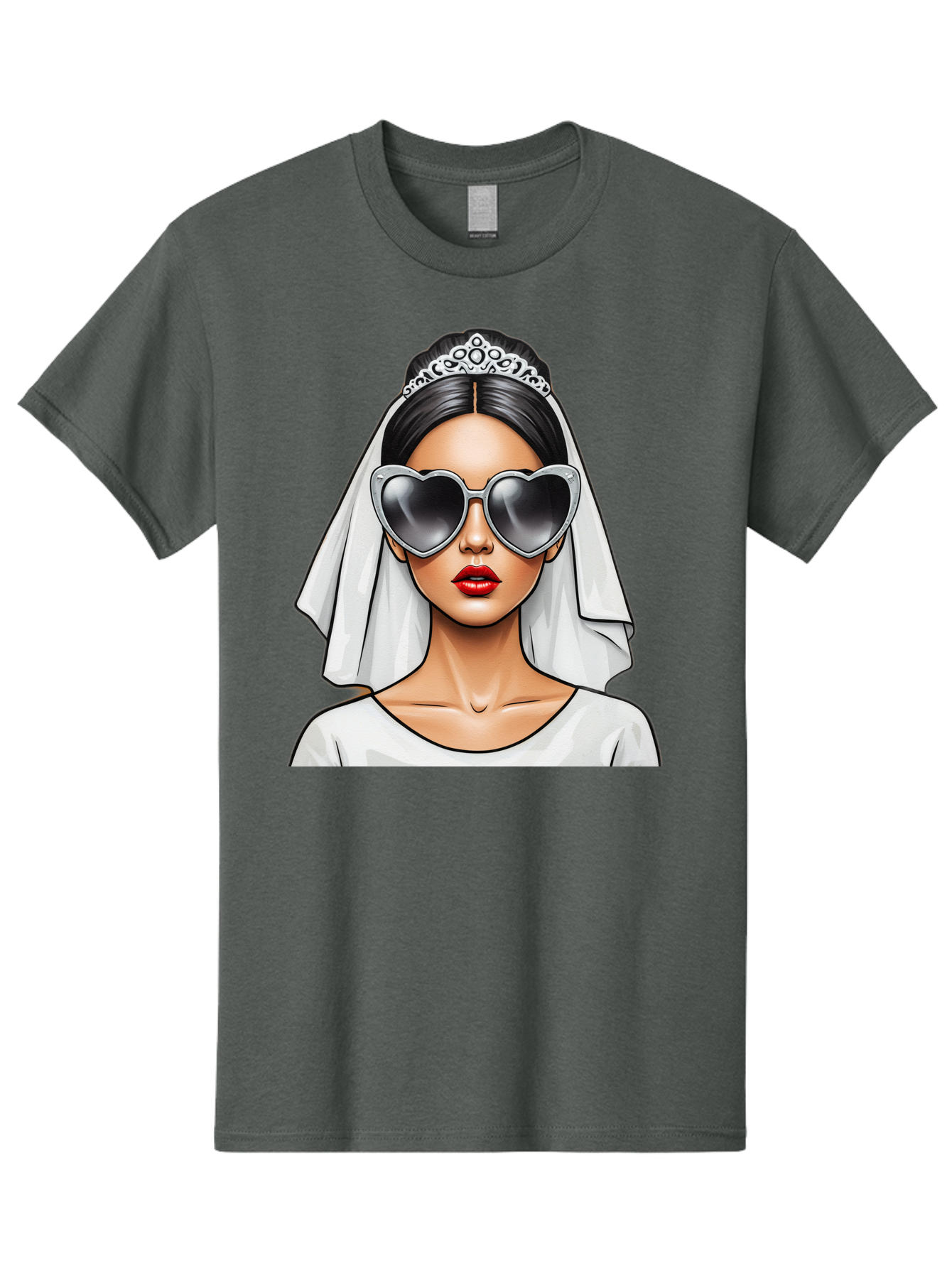 Bride-1 Men'S Graphic Tee, 100% Cotton, Comfortable Casual Summer Wear, Machine Washable, Bride Wearing Sunglasses, Heart-Shaped Shades, White Veil, Red Lips, Elegant Style, Fashionable Bride, Modern Wedding Attire, Trendy Accessories Baa218