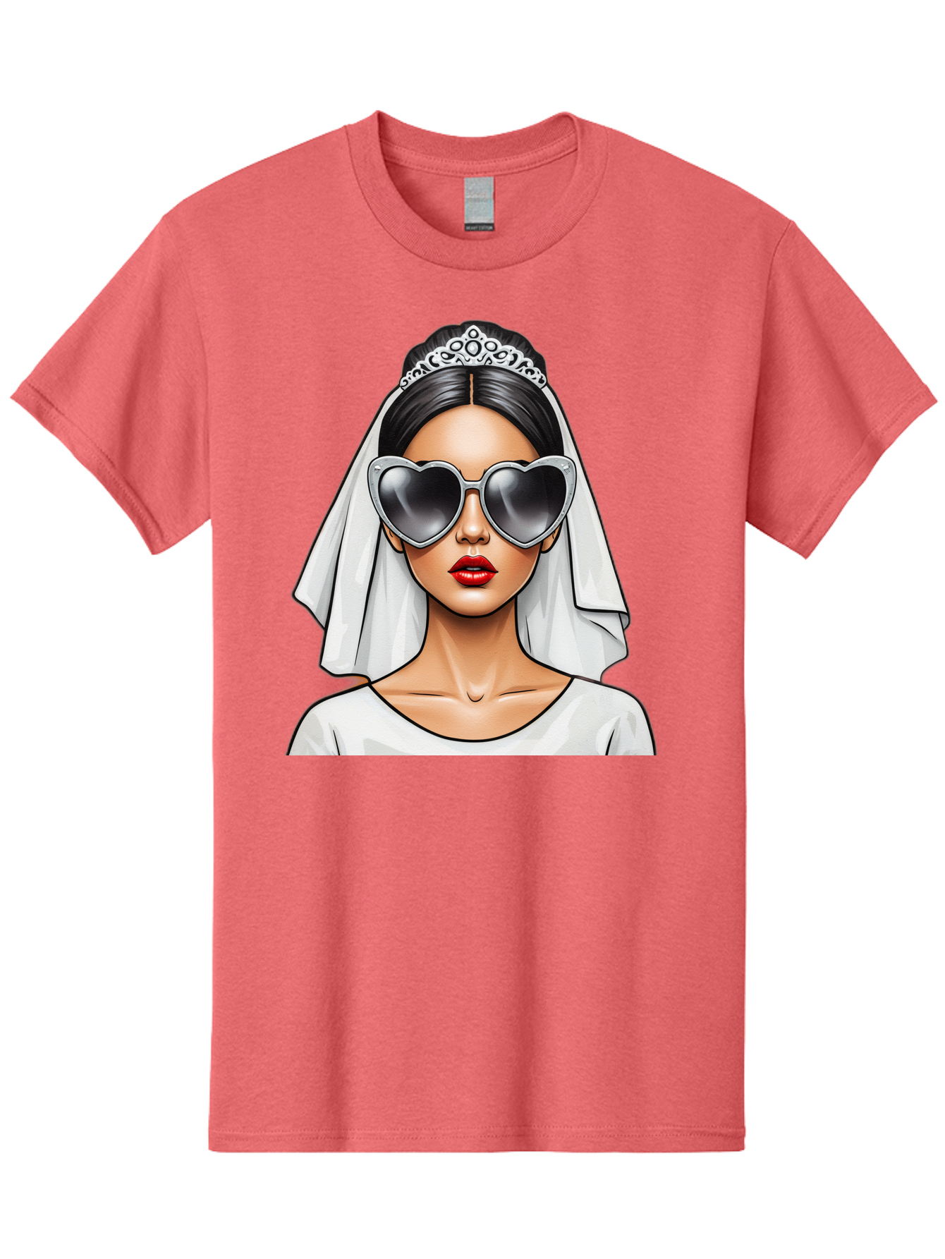 Bride-1 Men'S Graphic Tee, 100% Cotton, Comfortable Casual Summer Wear, Machine Washable, Bride Wearing Sunglasses, Heart-Shaped Shades, White Veil, Red Lips, Elegant Style, Fashionable Bride, Modern Wedding Attire, Trendy Accessories Baa218