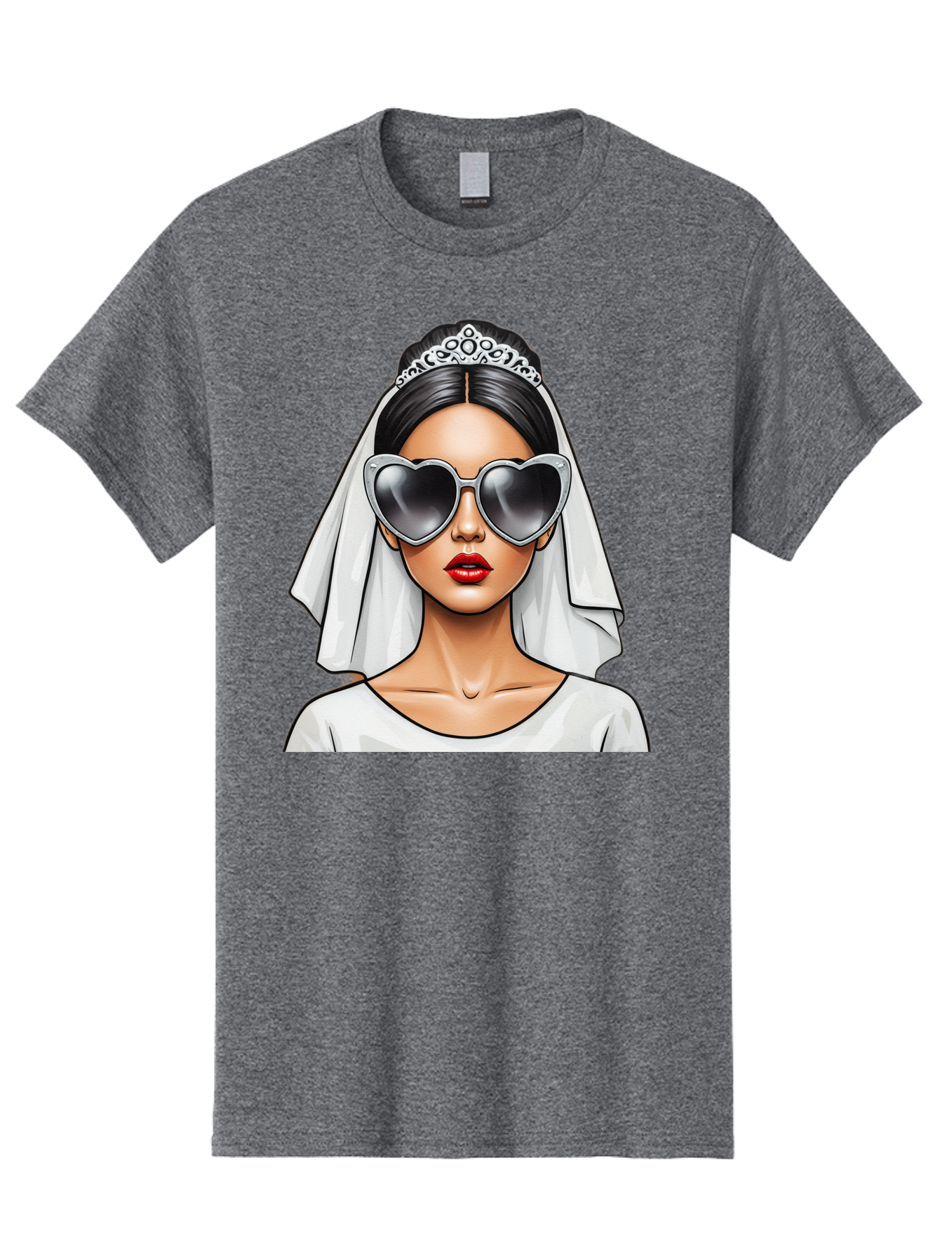 Bride-1 Men'S Graphic Tee, 100% Cotton, Comfortable Casual Summer Wear, Machine Washable, Bride Wearing Sunglasses, Heart-Shaped Shades, White Veil, Red Lips, Elegant Style, Fashionable Bride, Modern Wedding Attire, Trendy Accessories Baa218