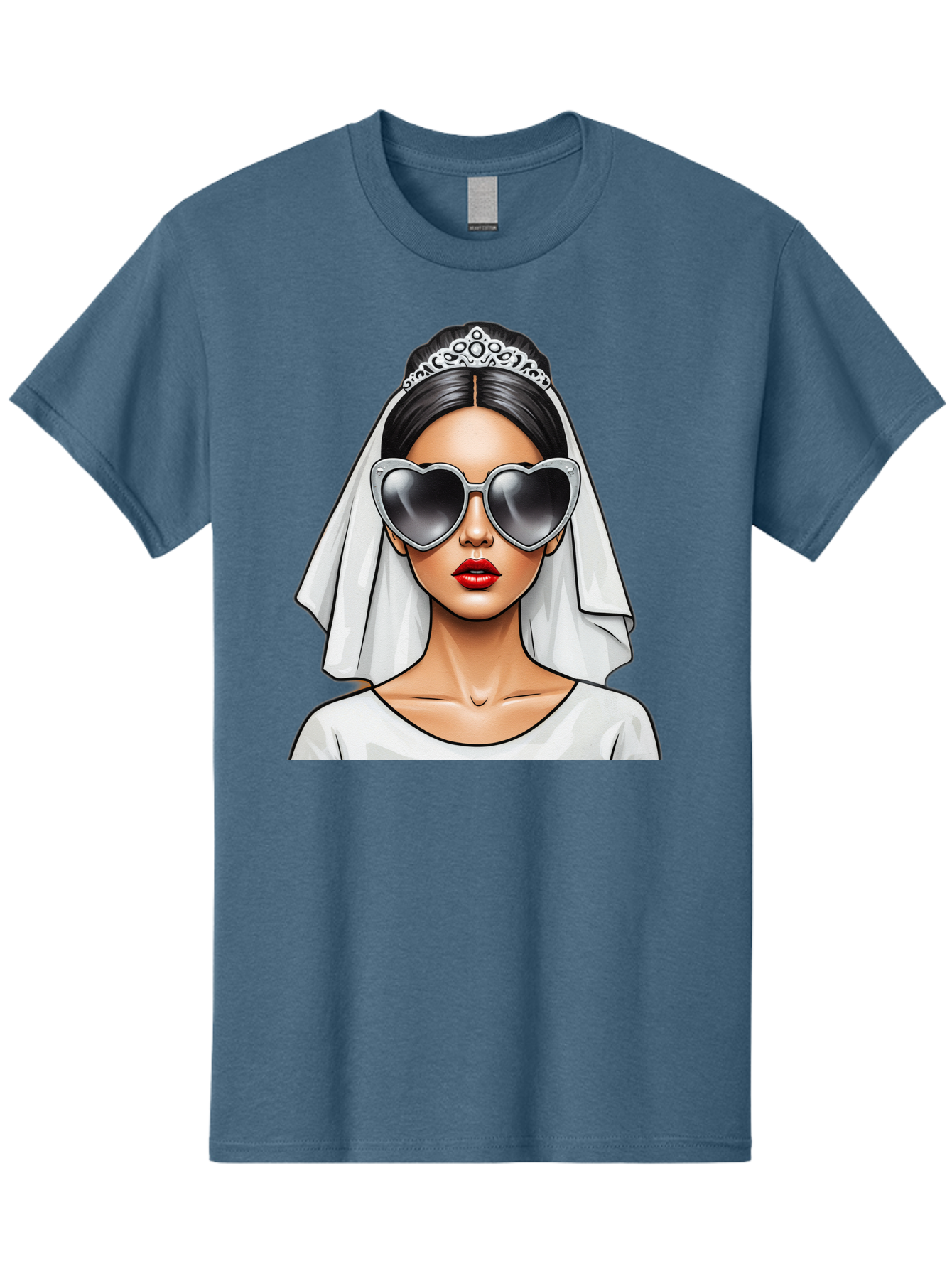 Bride-1 Men'S Graphic Tee, 100% Cotton, Comfortable Casual Summer Wear, Machine Washable, Bride Wearing Sunglasses, Heart-Shaped Shades, White Veil, Red Lips, Elegant Style, Fashionable Bride, Modern Wedding Attire, Trendy Accessories Baa218