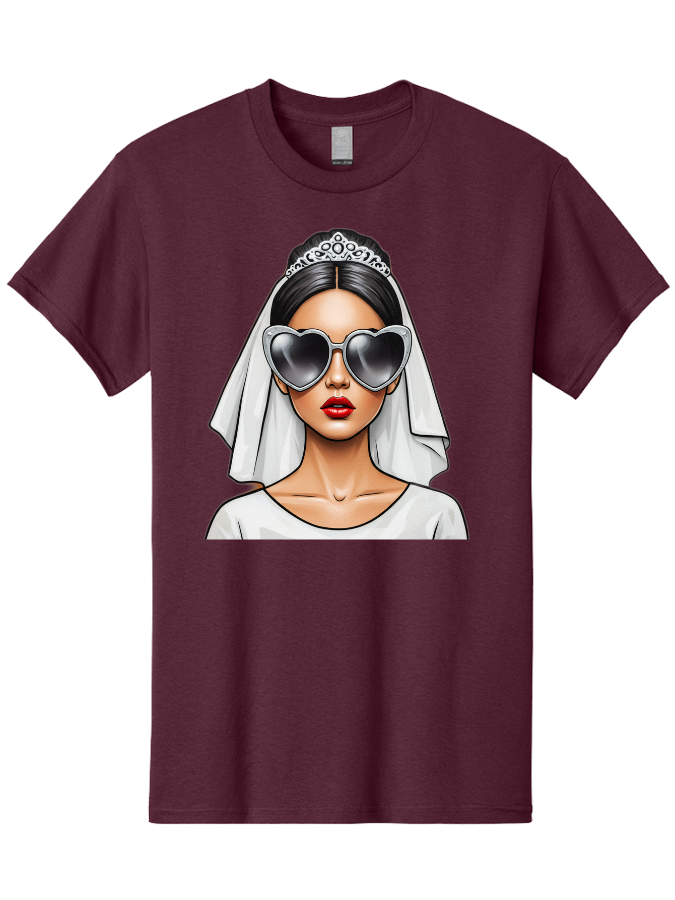 Bride-1 Men'S Graphic Tee, 100% Cotton, Comfortable Casual Summer Wear, Machine Washable, Bride Wearing Sunglasses, Heart-Shaped Shades, White Veil, Red Lips, Elegant Style, Fashionable Bride, Modern Wedding Attire, Trendy Accessories Baa218