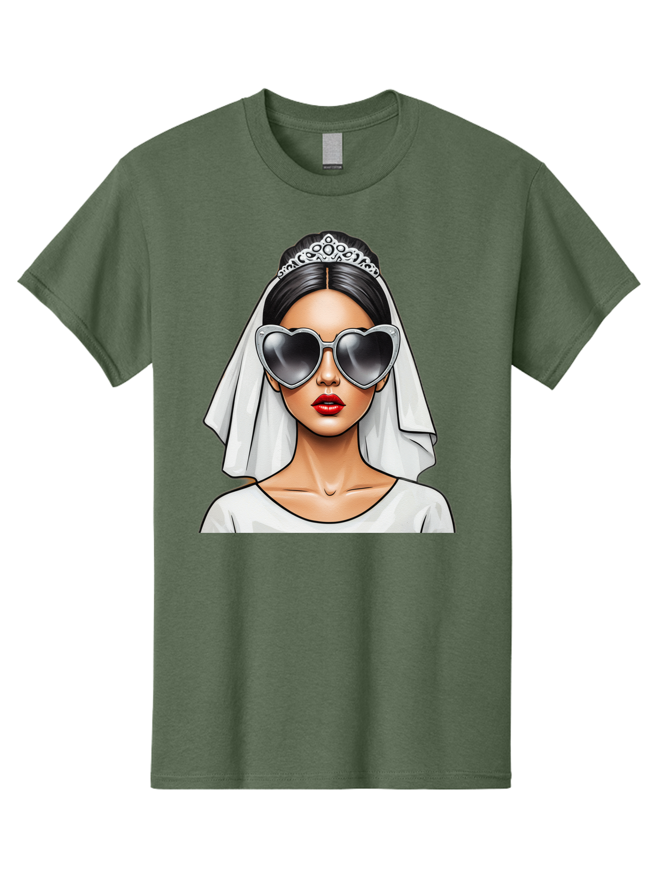 Bride-1 Men'S Graphic Tee, 100% Cotton, Comfortable Casual Summer Wear, Machine Washable, Bride Wearing Sunglasses, Heart-Shaped Shades, White Veil, Red Lips, Elegant Style, Fashionable Bride, Modern Wedding Attire, Trendy Accessories Baa218
