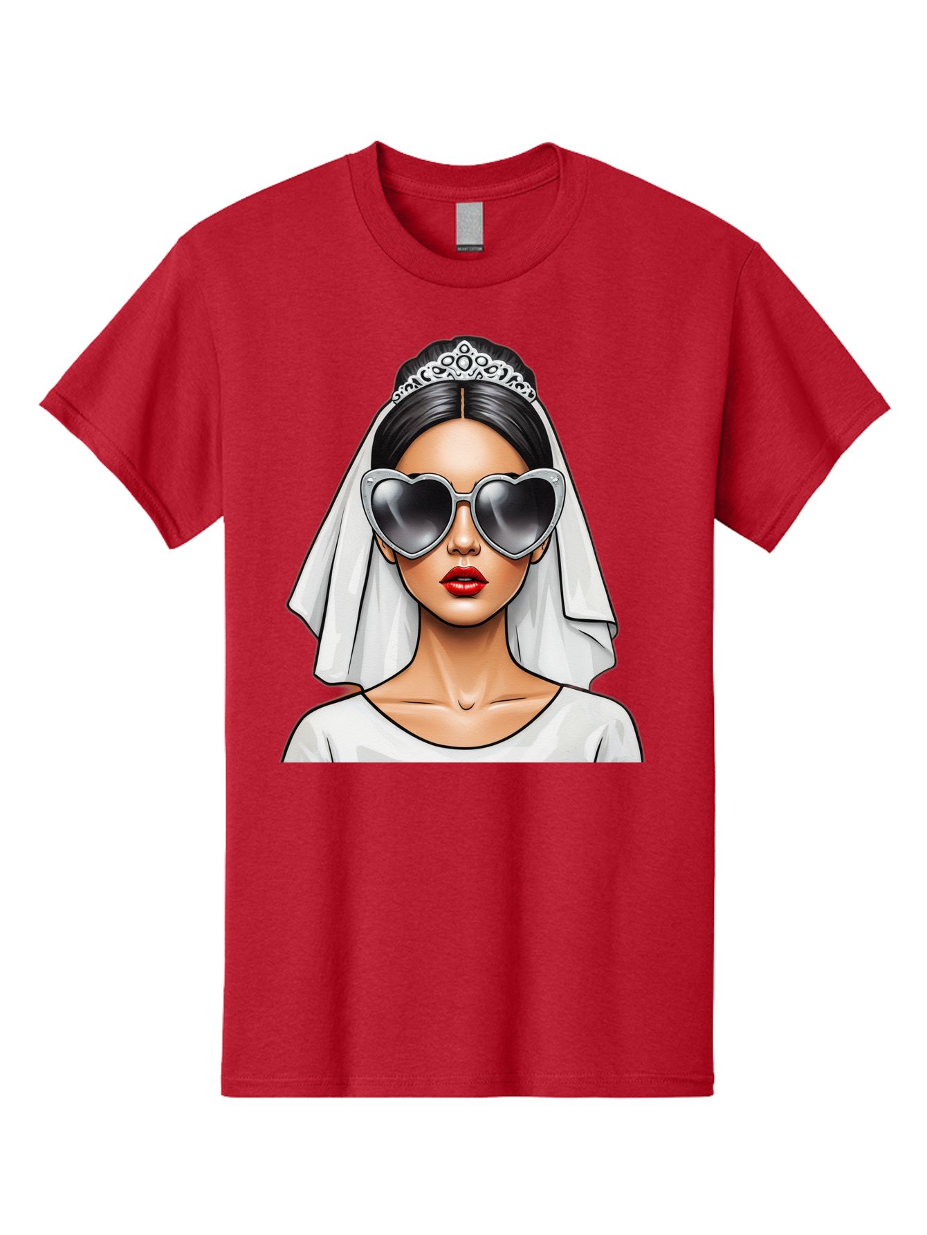 Bride-1 Men'S Graphic Tee, 100% Cotton, Comfortable Casual Summer Wear, Machine Washable, Bride Wearing Sunglasses, Heart-Shaped Shades, White Veil, Red Lips, Elegant Style, Fashionable Bride, Modern Wedding Attire, Trendy Accessories Baa218