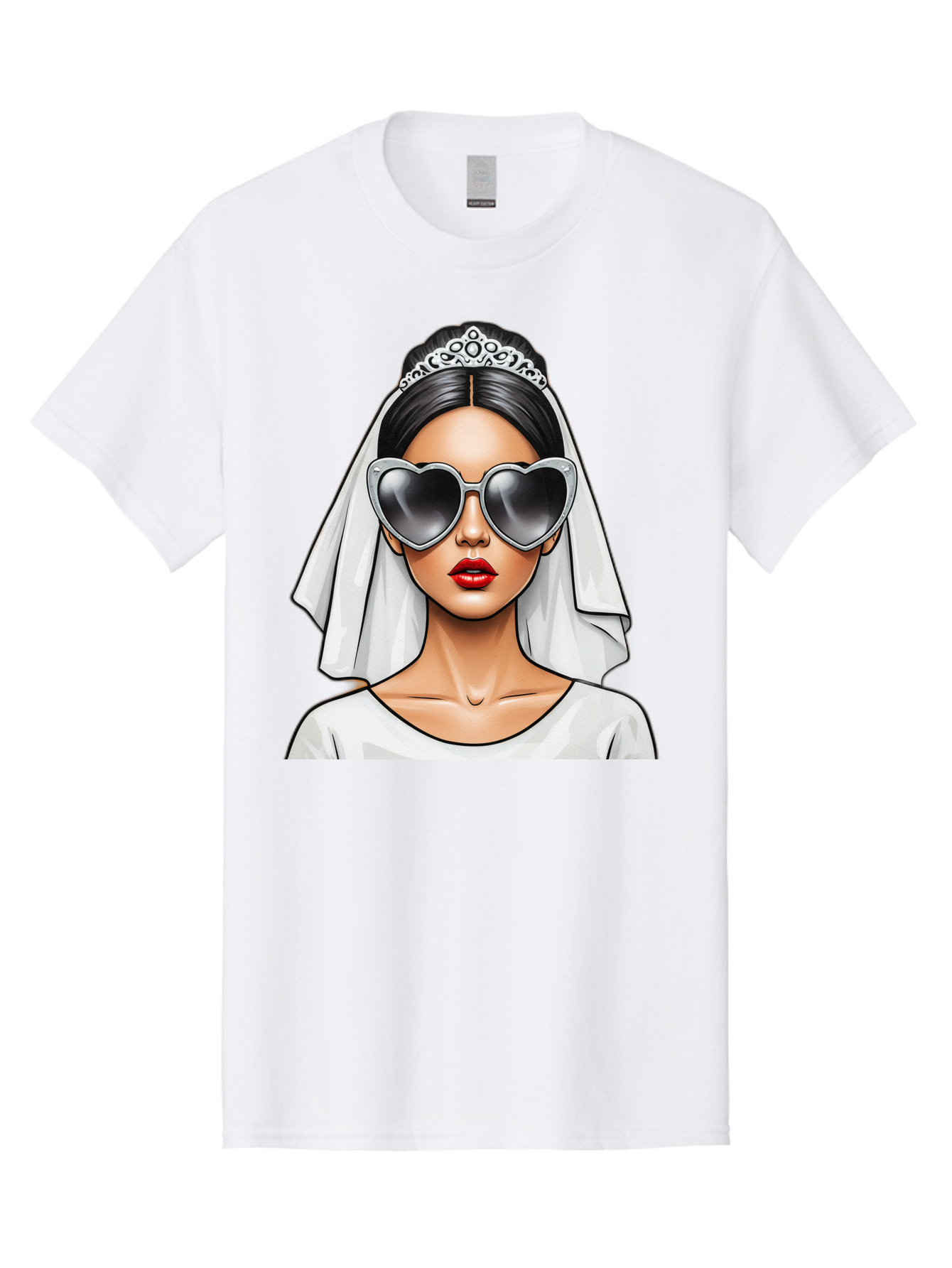 Bride-1 Men'S Graphic Tee, 100% Cotton, Comfortable Casual Summer Wear, Machine Washable, Bride Wearing Sunglasses, Heart-Shaped Shades, White Veil, Red Lips, Elegant Style, Fashionable Bride, Modern Wedding Attire, Trendy Accessories Baa218