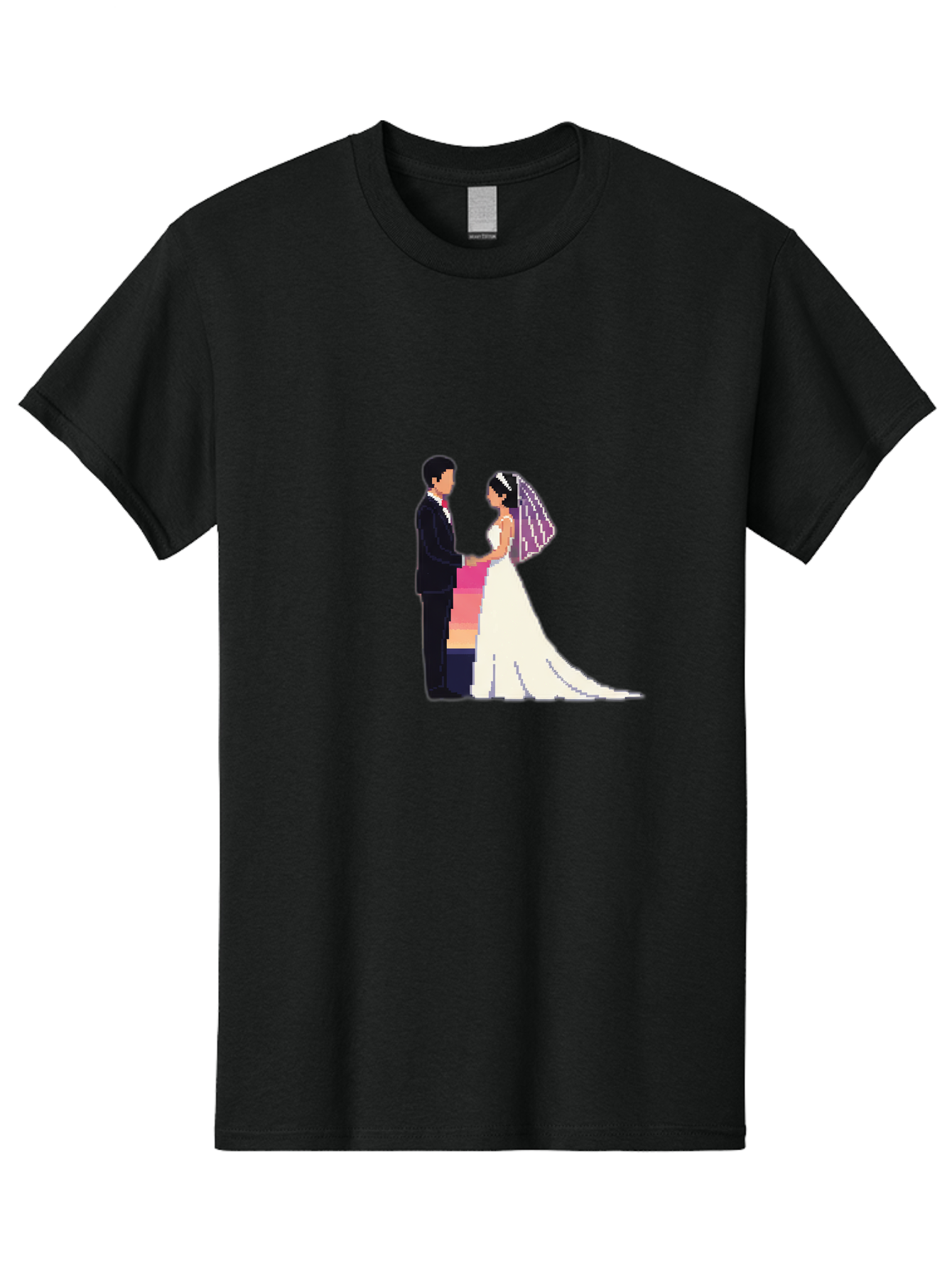 Bride-And-Groom Men'S Graphic Tee, 100% Cotton, Comfortable Casual Summer Wear, Machine Washable, Bride And Groom, Wedding Couple, Love, Romance, Happy Marriage, Newlyweds, Wedding Illustration, Cartoon Couple, Holding Hands, Wedding Dress, Baa221