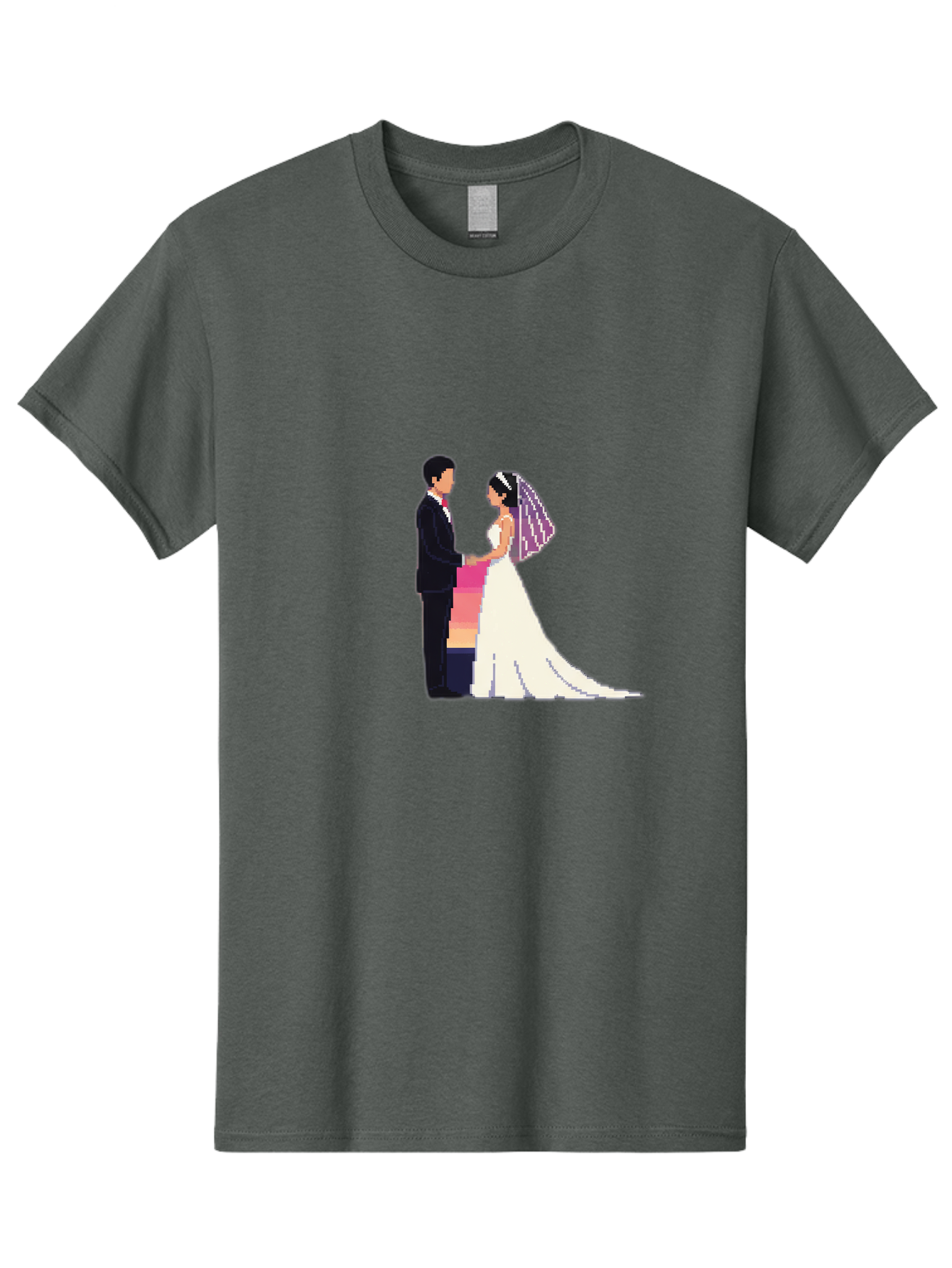 Bride-And-Groom Men'S Graphic Tee, 100% Cotton, Comfortable Casual Summer Wear, Machine Washable, Bride And Groom, Wedding Couple, Love, Romance, Happy Marriage, Newlyweds, Wedding Illustration, Cartoon Couple, Holding Hands, Wedding Dress, Baa221