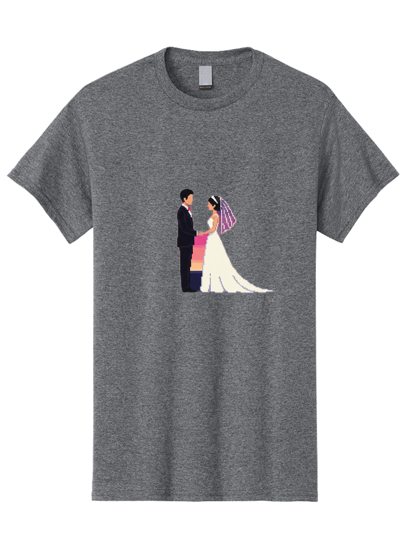 Bride-And-Groom Men'S Graphic Tee, 100% Cotton, Comfortable Casual Summer Wear, Machine Washable, Bride And Groom, Wedding Couple, Love, Romance, Happy Marriage, Newlyweds, Wedding Illustration, Cartoon Couple, Holding Hands, Wedding Dress, Baa221