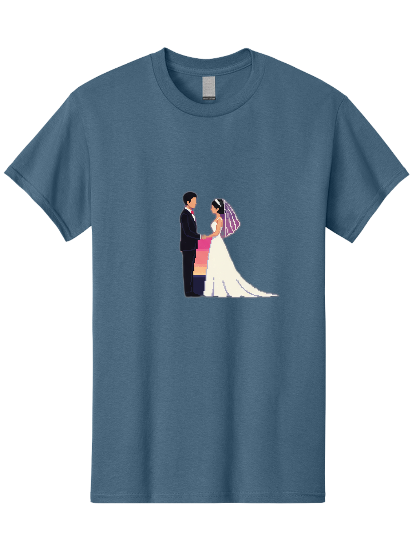 Bride-And-Groom Men'S Graphic Tee, 100% Cotton, Comfortable Casual Summer Wear, Machine Washable, Bride And Groom, Wedding Couple, Love, Romance, Happy Marriage, Newlyweds, Wedding Illustration, Cartoon Couple, Holding Hands, Wedding Dress, Baa221