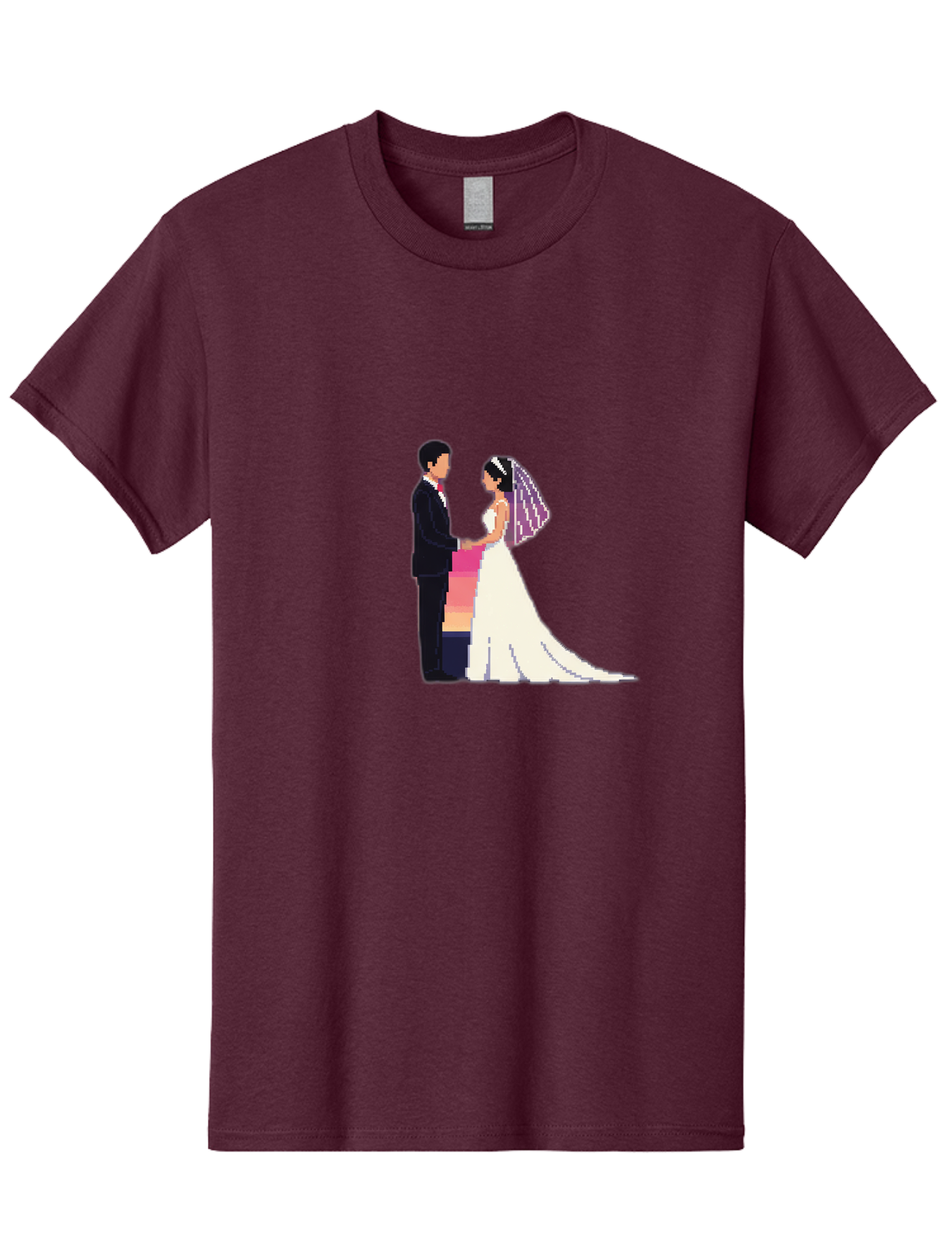 Bride-And-Groom Men'S Graphic Tee, 100% Cotton, Comfortable Casual Summer Wear, Machine Washable, Bride And Groom, Wedding Couple, Love, Romance, Happy Marriage, Newlyweds, Wedding Illustration, Cartoon Couple, Holding Hands, Wedding Dress, Baa221