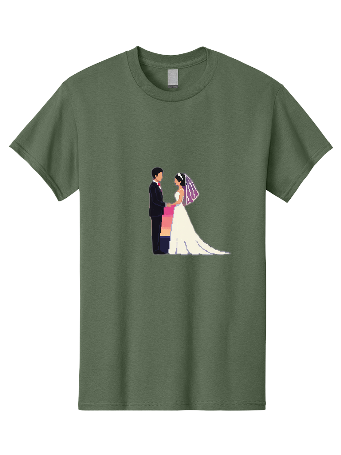 Bride-And-Groom Men'S Graphic Tee, 100% Cotton, Comfortable Casual Summer Wear, Machine Washable, Bride And Groom, Wedding Couple, Love, Romance, Happy Marriage, Newlyweds, Wedding Illustration, Cartoon Couple, Holding Hands, Wedding Dress, Baa221