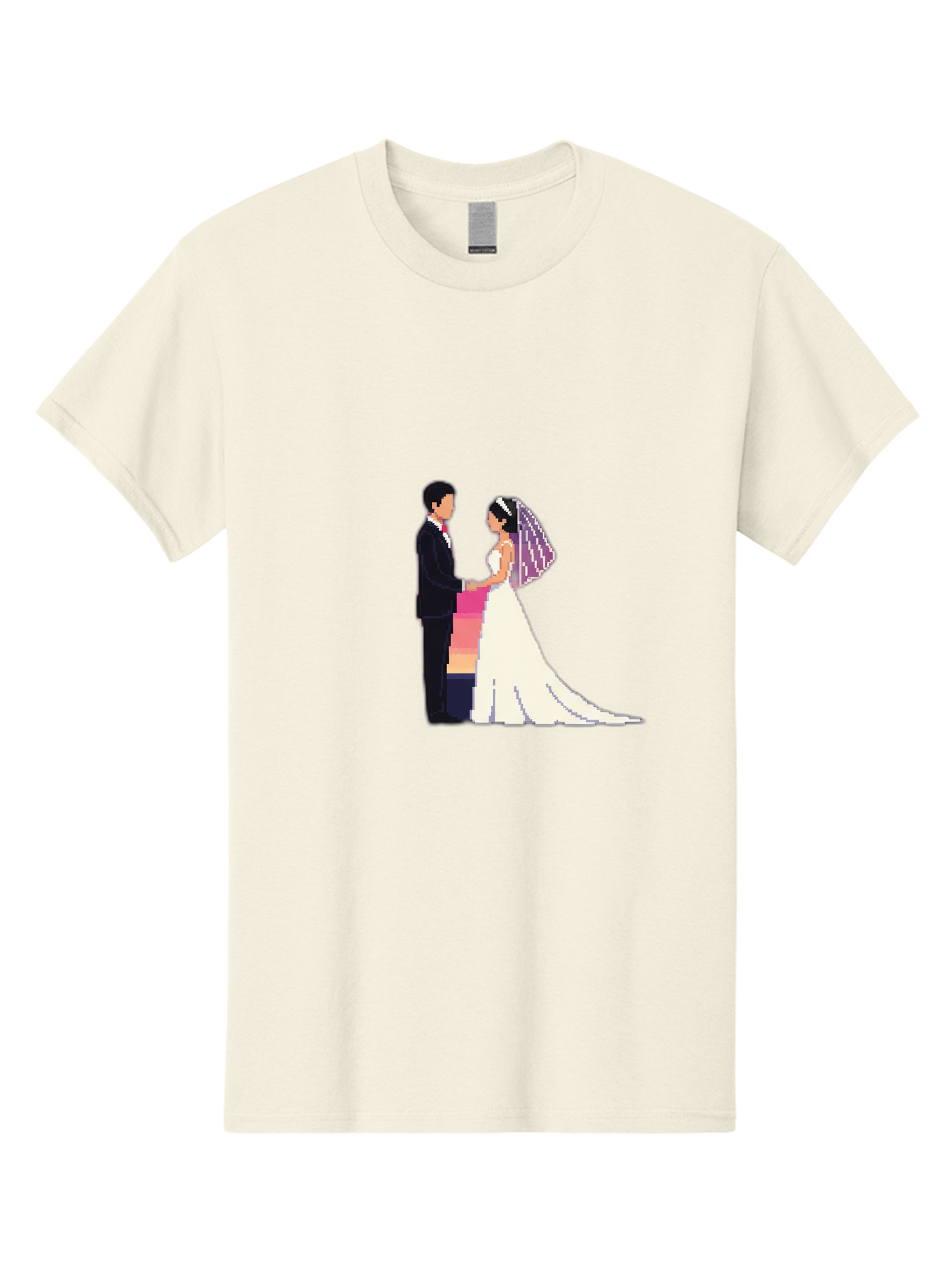 Bride-And-Groom Men'S Graphic Tee, 100% Cotton, Comfortable Casual Summer Wear, Machine Washable, Bride And Groom, Wedding Couple, Love, Romance, Happy Marriage, Newlyweds, Wedding Illustration, Cartoon Couple, Holding Hands, Wedding Dress, Baa221