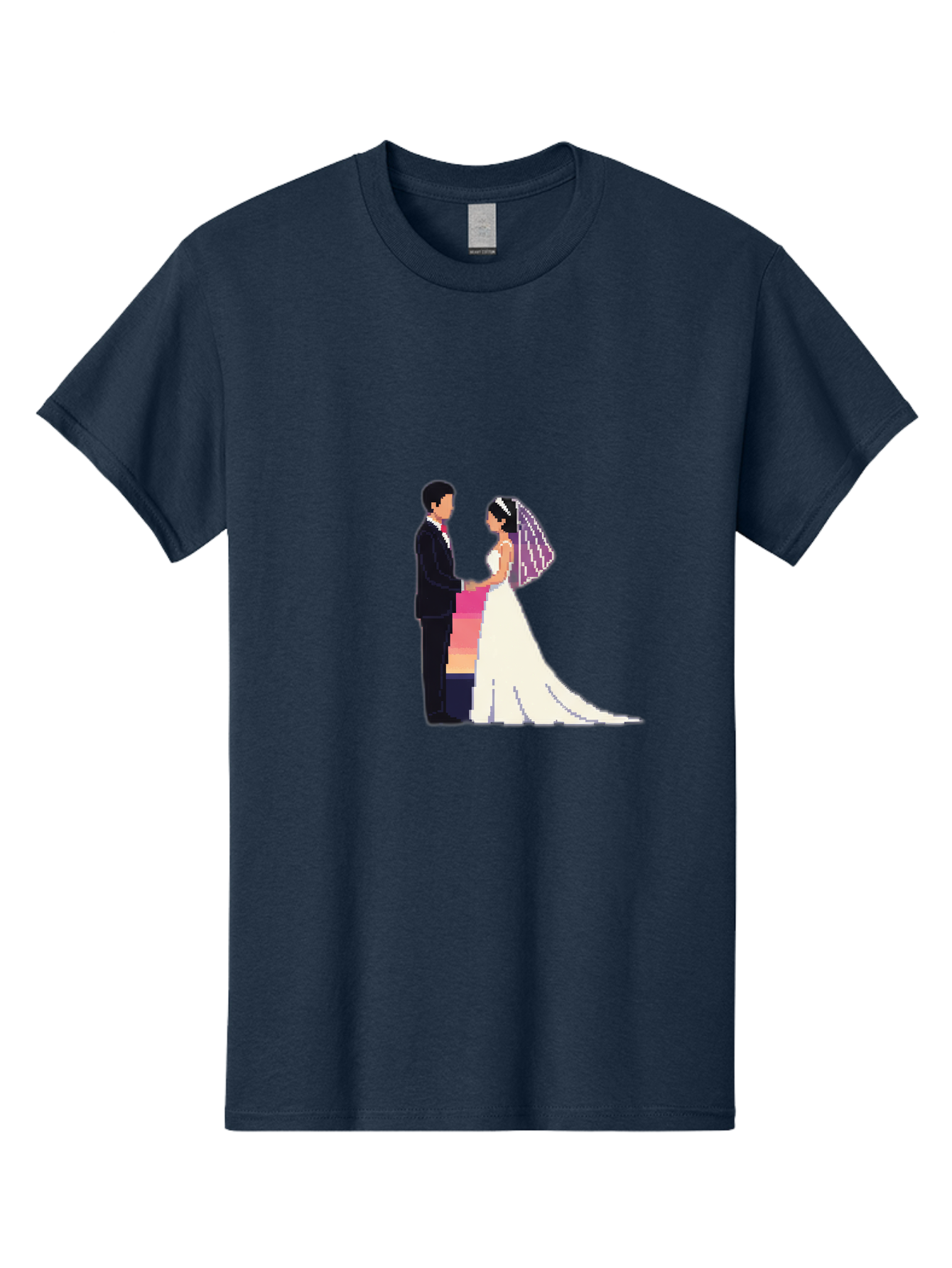 Bride-And-Groom Men'S Graphic Tee, 100% Cotton, Comfortable Casual Summer Wear, Machine Washable, Bride And Groom, Wedding Couple, Love, Romance, Happy Marriage, Newlyweds, Wedding Illustration, Cartoon Couple, Holding Hands, Wedding Dress, Baa221