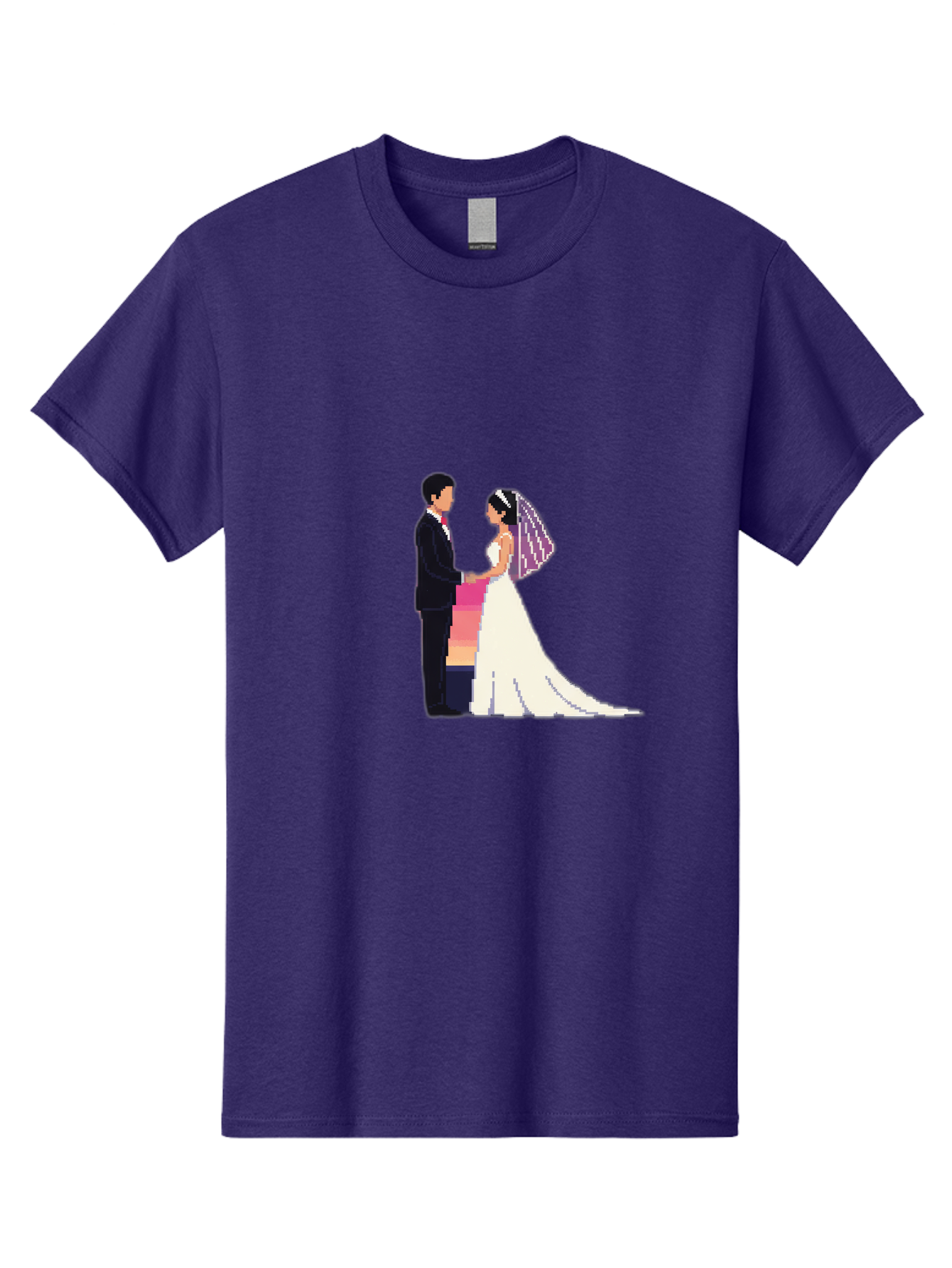 Bride-And-Groom Men'S Graphic Tee, 100% Cotton, Comfortable Casual Summer Wear, Machine Washable, Bride And Groom, Wedding Couple, Love, Romance, Happy Marriage, Newlyweds, Wedding Illustration, Cartoon Couple, Holding Hands, Wedding Dress, Baa221