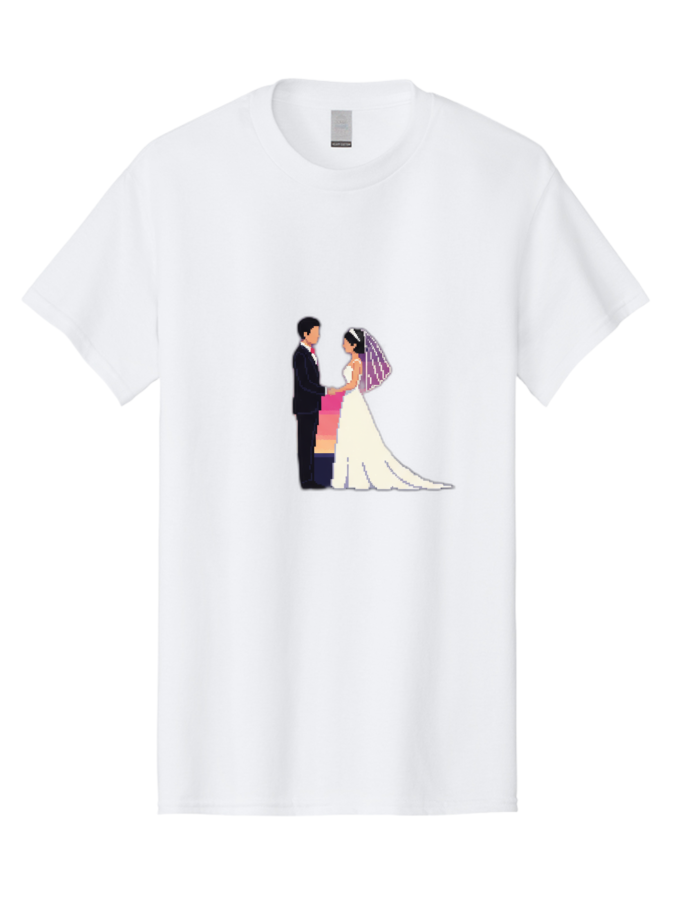 Bride-And-Groom Men'S Graphic Tee, 100% Cotton, Comfortable Casual Summer Wear, Machine Washable, Bride And Groom, Wedding Couple, Love, Romance, Happy Marriage, Newlyweds, Wedding Illustration, Cartoon Couple, Holding Hands, Wedding Dress, Baa221