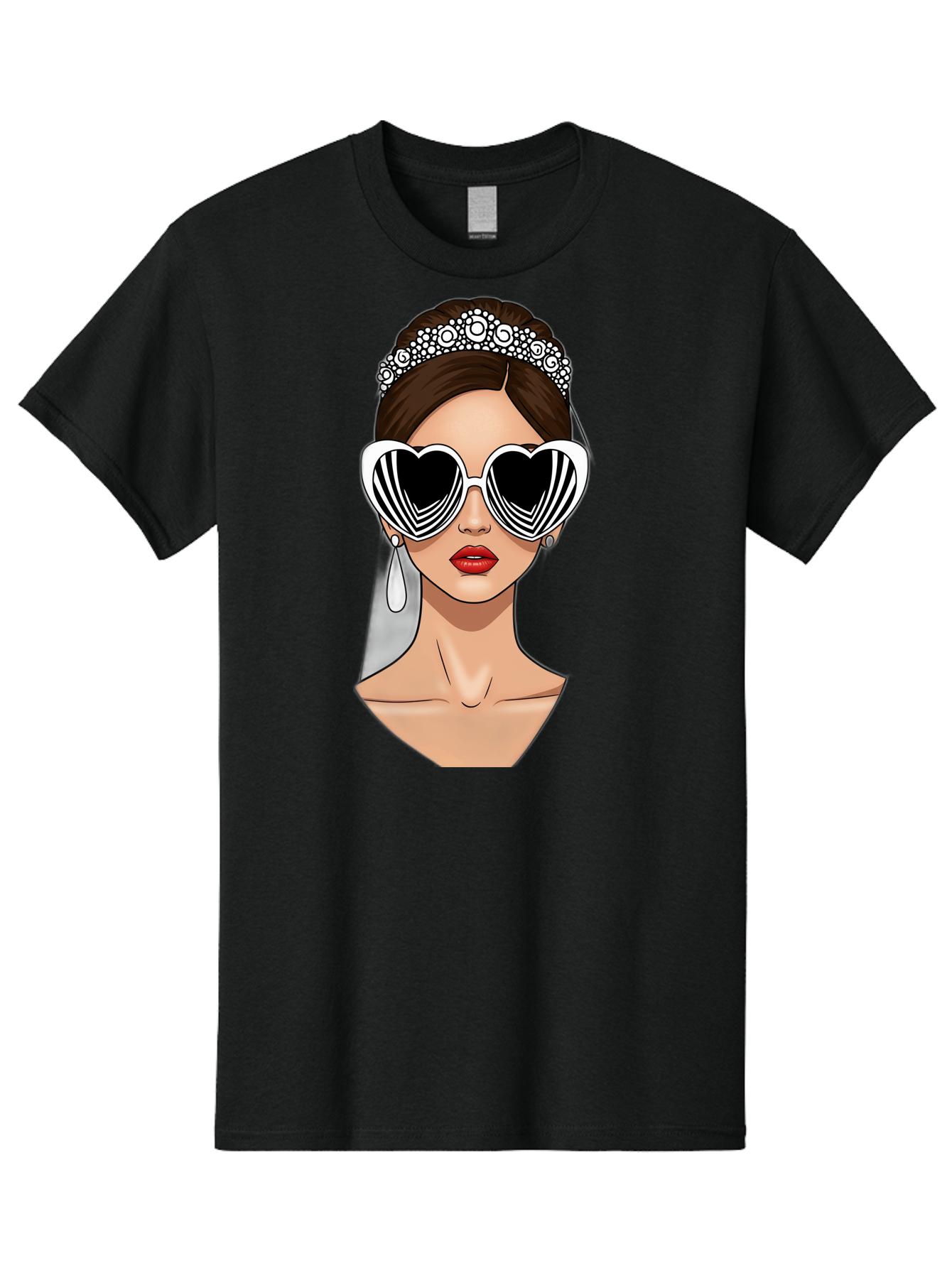 Bride-Fashion-1 Men'S Graphic Tee, 100% Cotton, Comfortable Casual Summer Wear, Machine Washable, Illustration Of Bride, Heart-Shaped Sunglasses, Red Lips, Fashionable Accessories, Wedding Accessories, Wedding Jewelry, Glamorous Style, Baa222