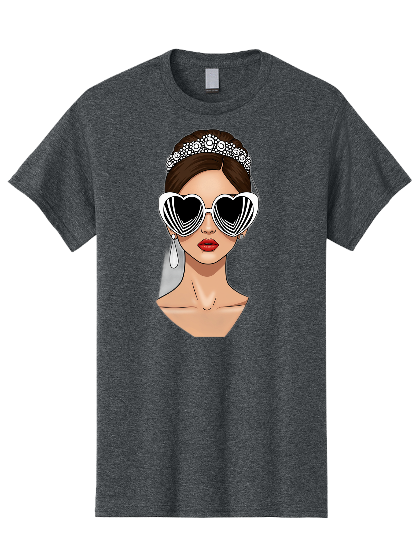 Bride-Fashion-1 Men'S Graphic Tee, 100% Cotton, Comfortable Casual Summer Wear, Machine Washable, Illustration Of Bride, Heart-Shaped Sunglasses, Red Lips, Fashionable Accessories, Wedding Accessories, Wedding Jewelry, Glamorous Style, Baa222