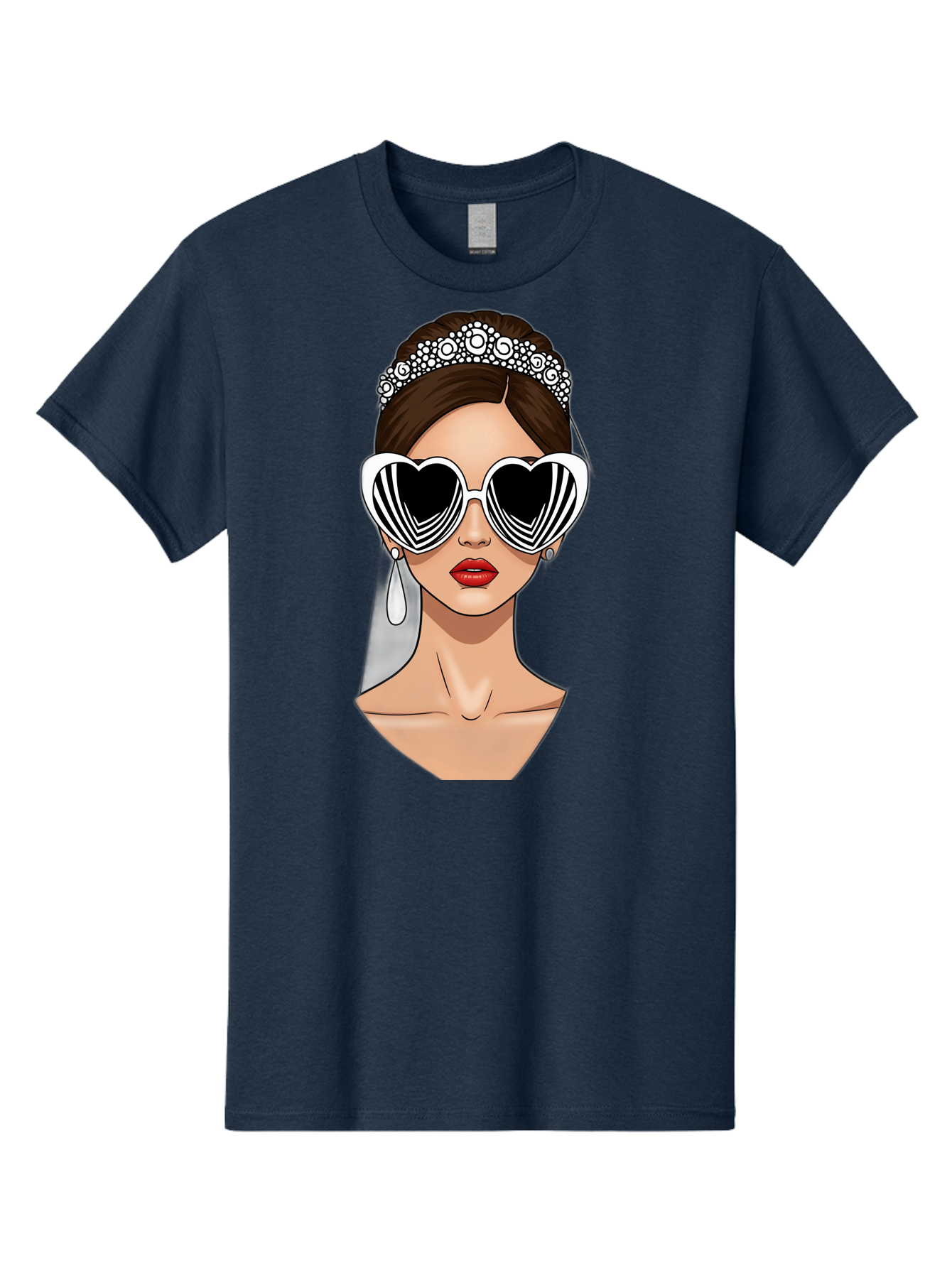 Bride-Fashion-1 Men'S Graphic Tee, 100% Cotton, Comfortable Casual Summer Wear, Machine Washable, Illustration Of Bride, Heart-Shaped Sunglasses, Red Lips, Fashionable Accessories, Wedding Accessories, Wedding Jewelry, Glamorous Style, Baa222